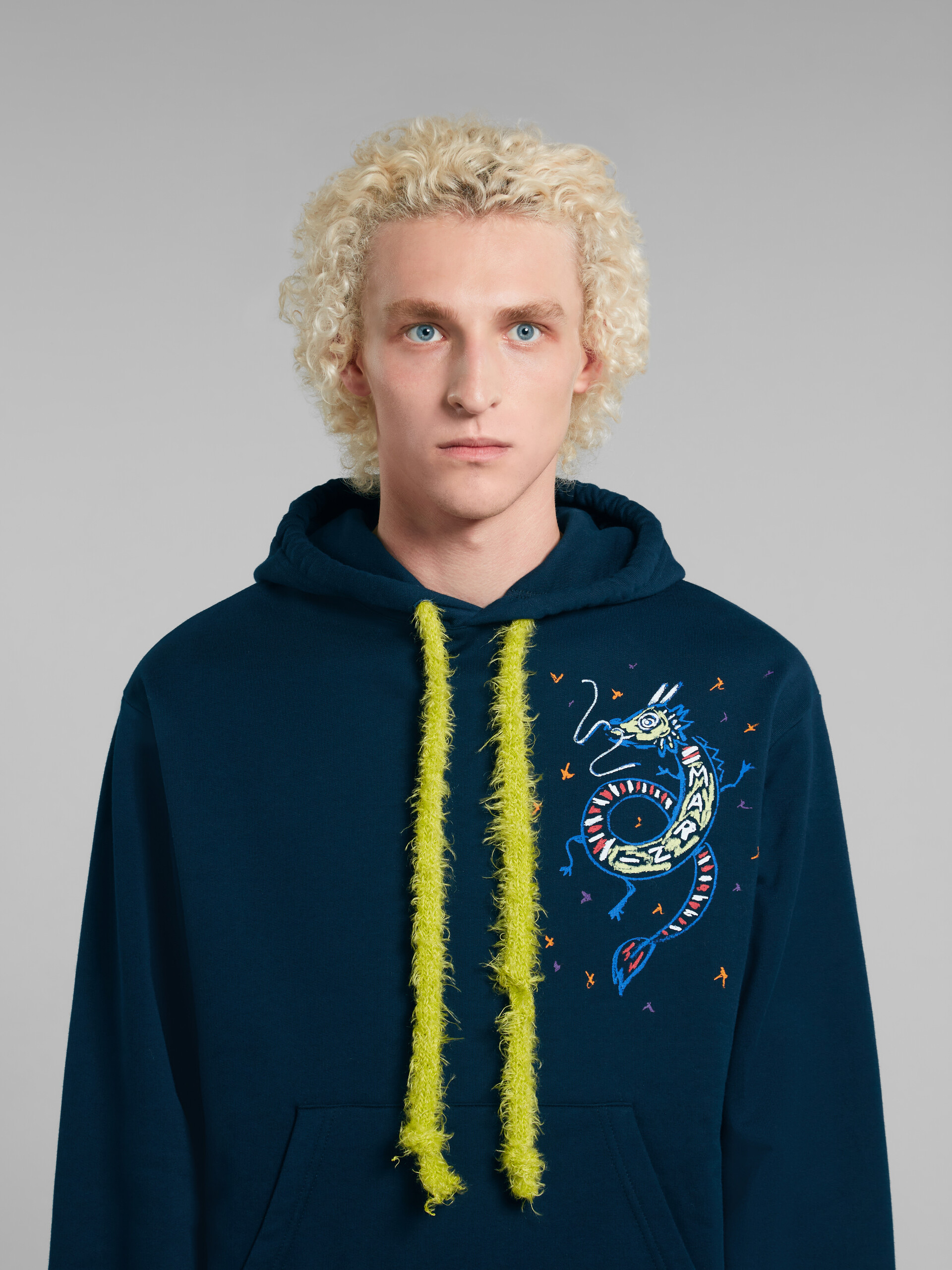 Blue bio jersey hoodie with dragon print - Sweaters - Image 4