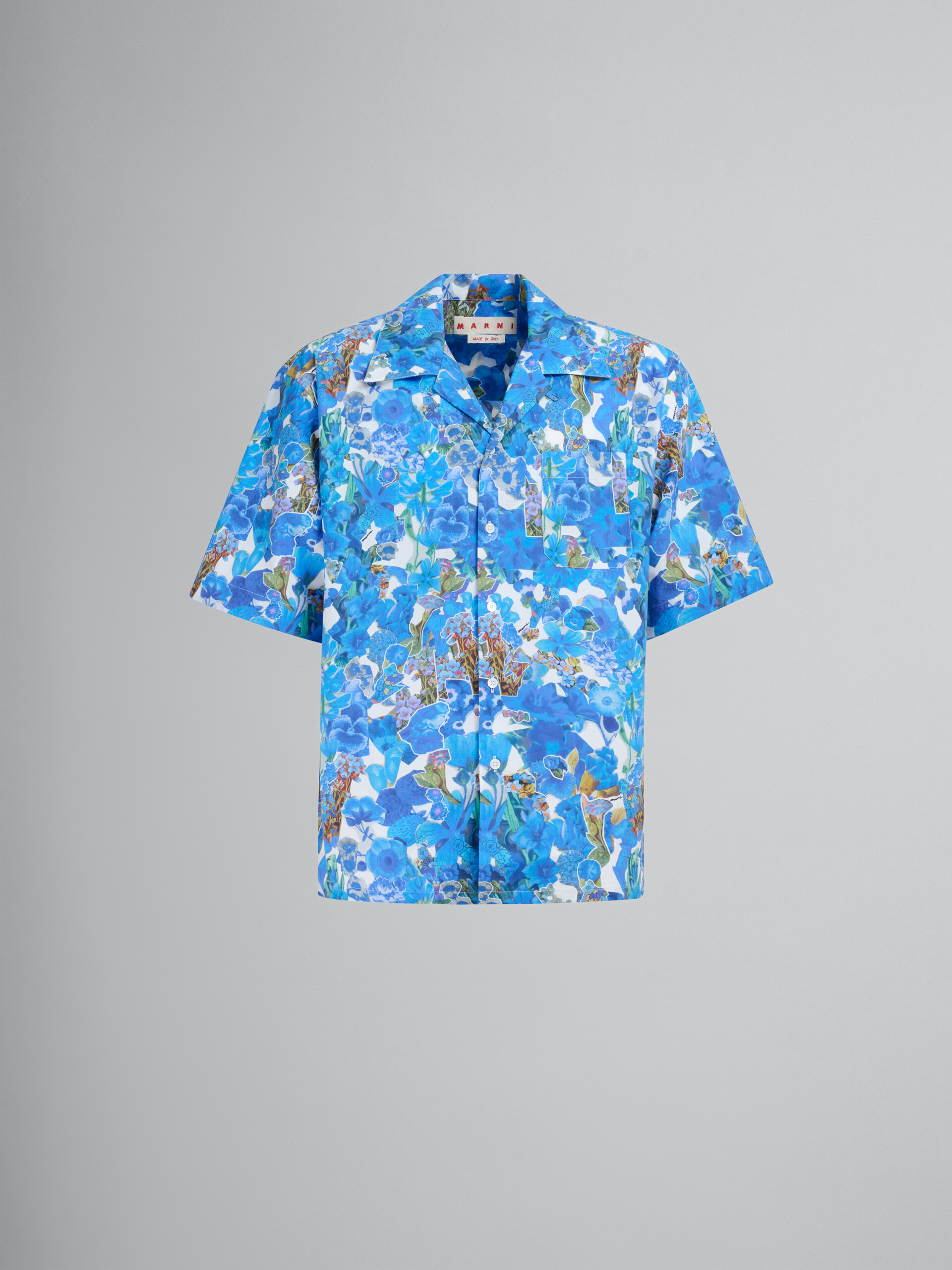 Poplin bowling shirt with Allegro Blues print - Shirts - Image 1