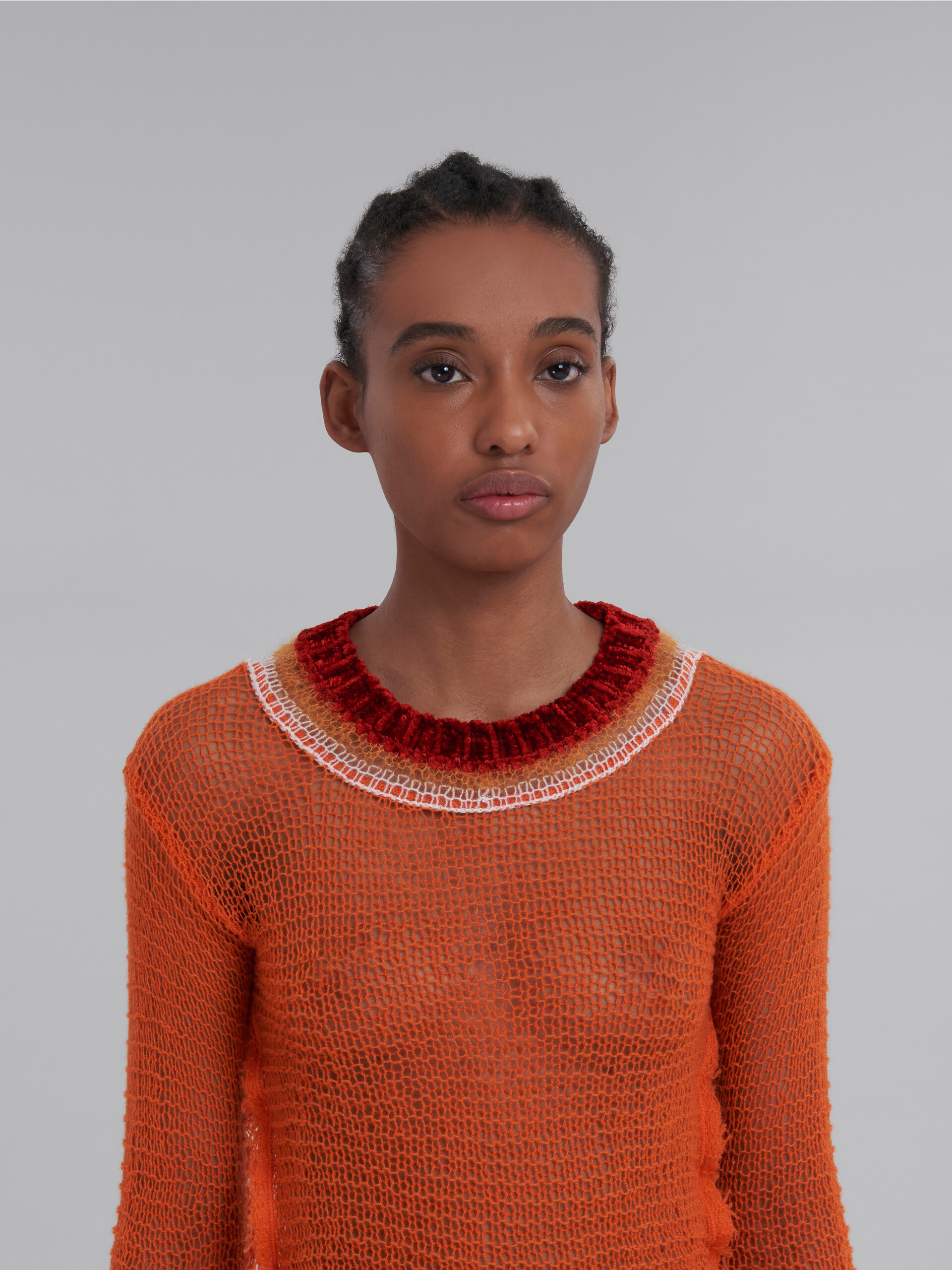 Orange wool and cashmere mesh jumper with cutout - Pullovers - Image 4