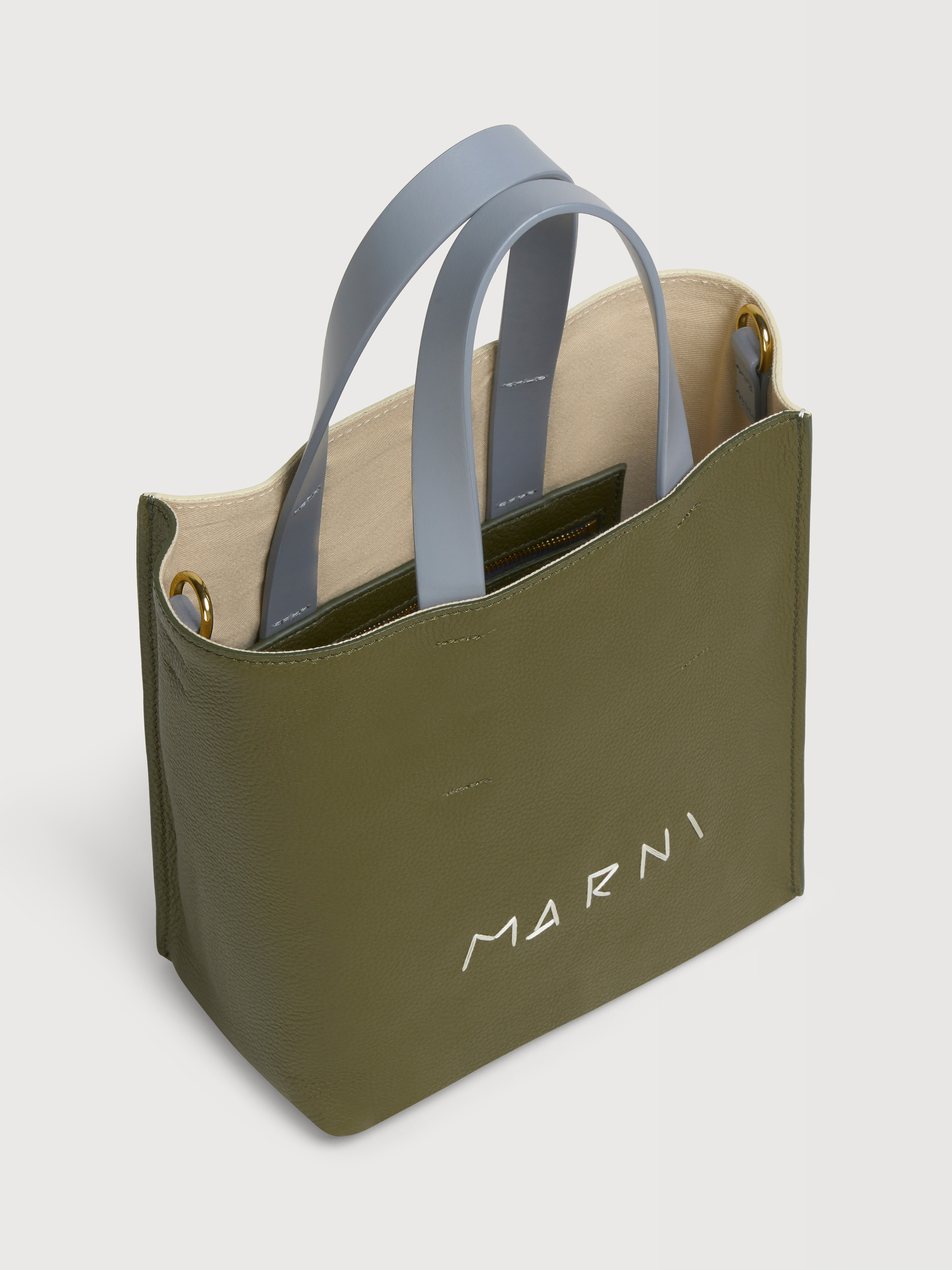 Deep green cream and blue leather Museo mini bag with Marni