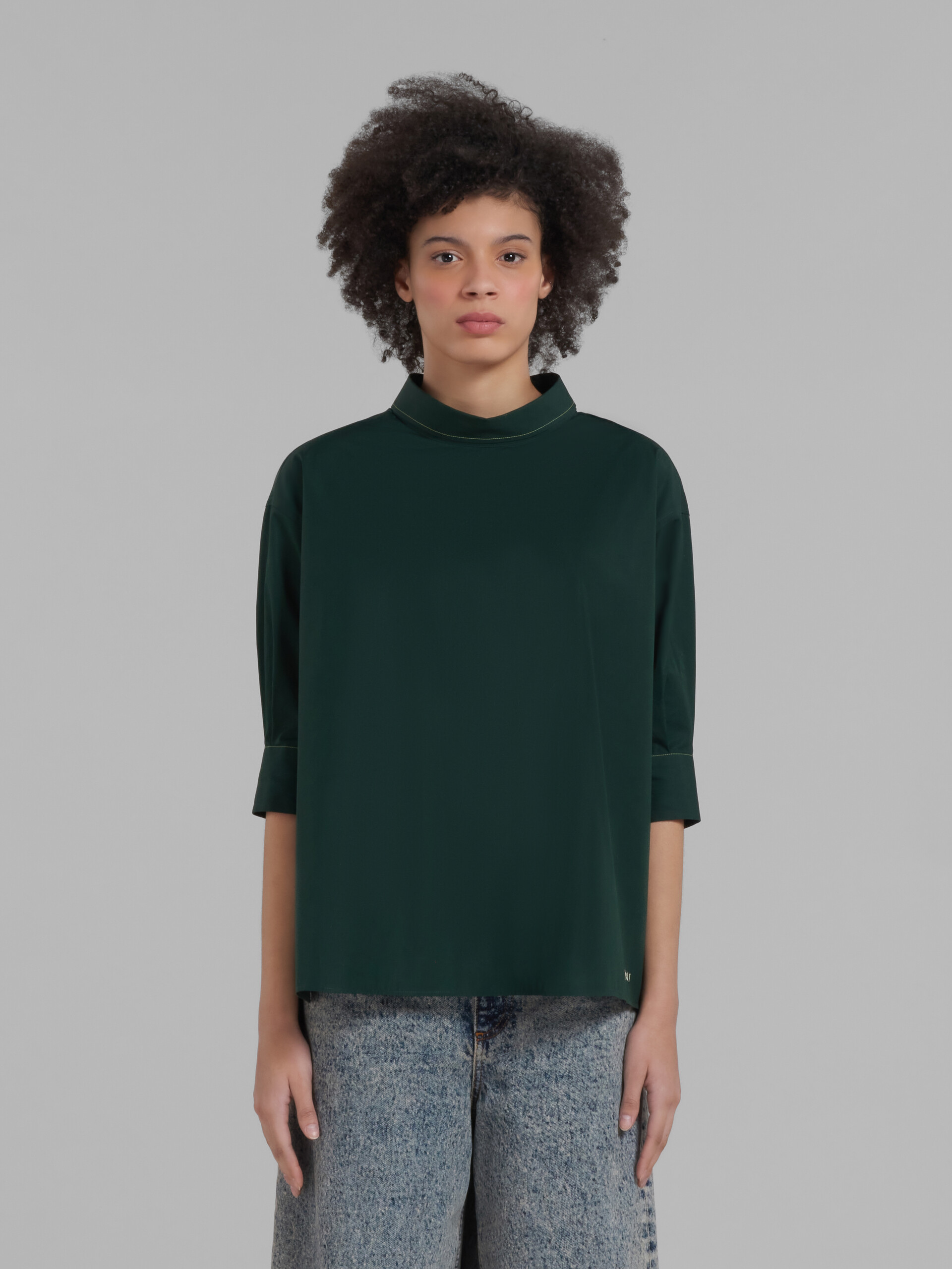 Green organic poplin top with open back - Shirts - Image 2