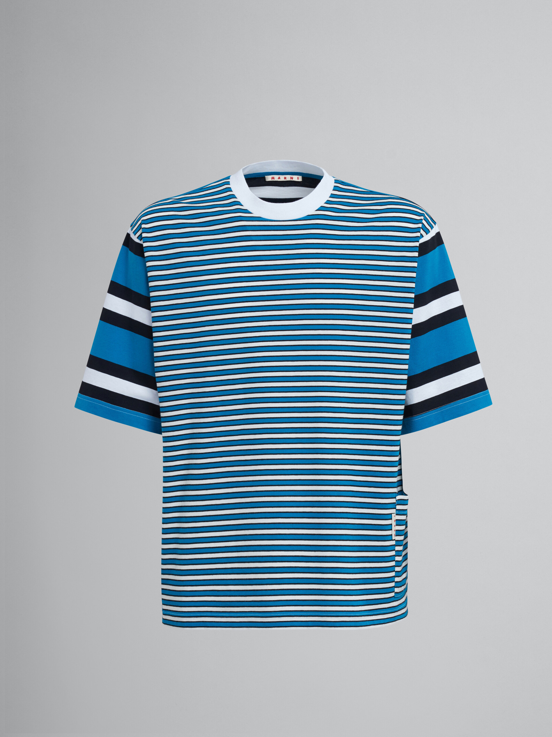 Blue striped cotton jersey crewneck T-shirt - T-shirts - Image 1