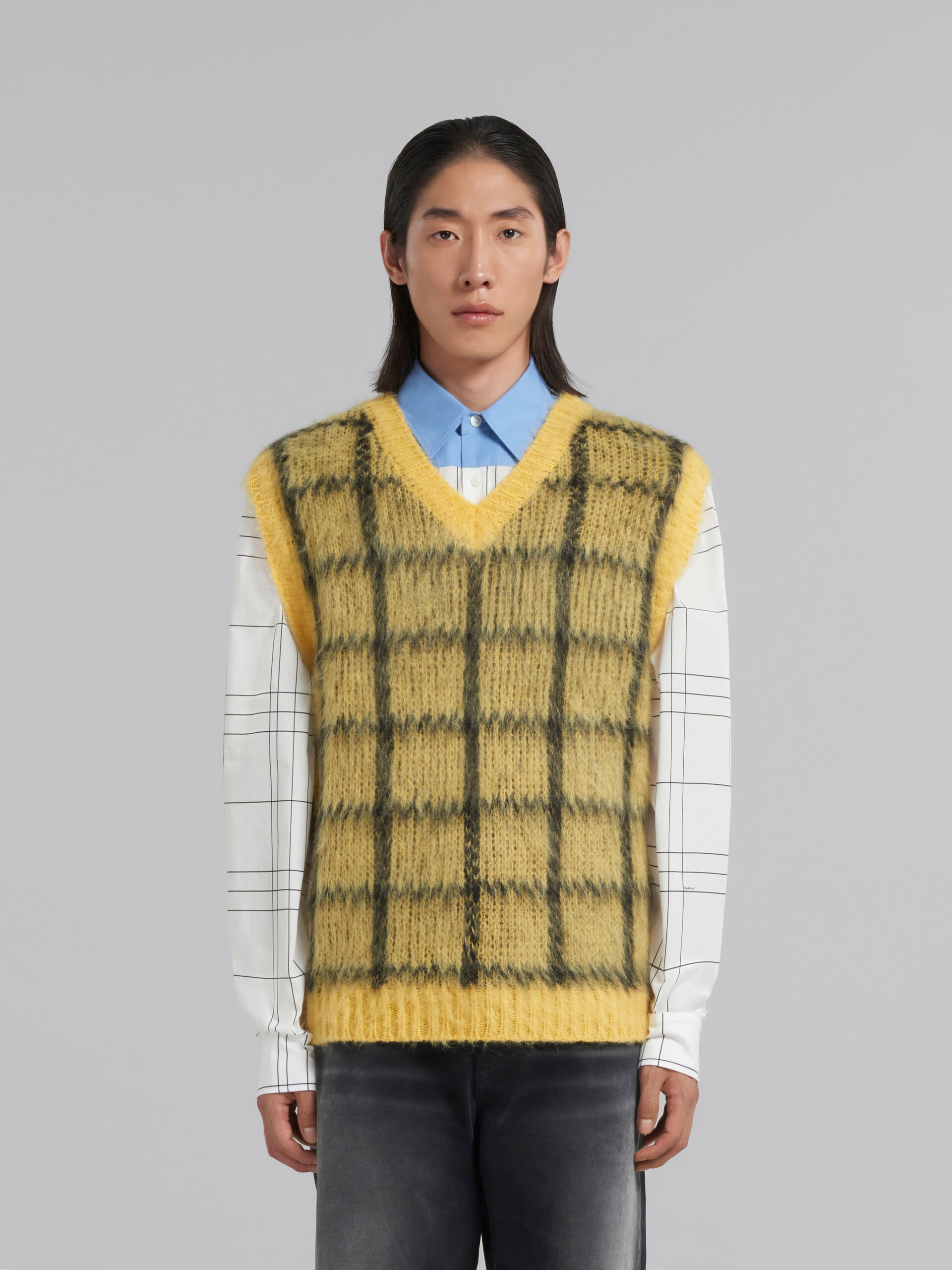 Yellow checked mohair sleeveless jumper - Pullovers - Image 2