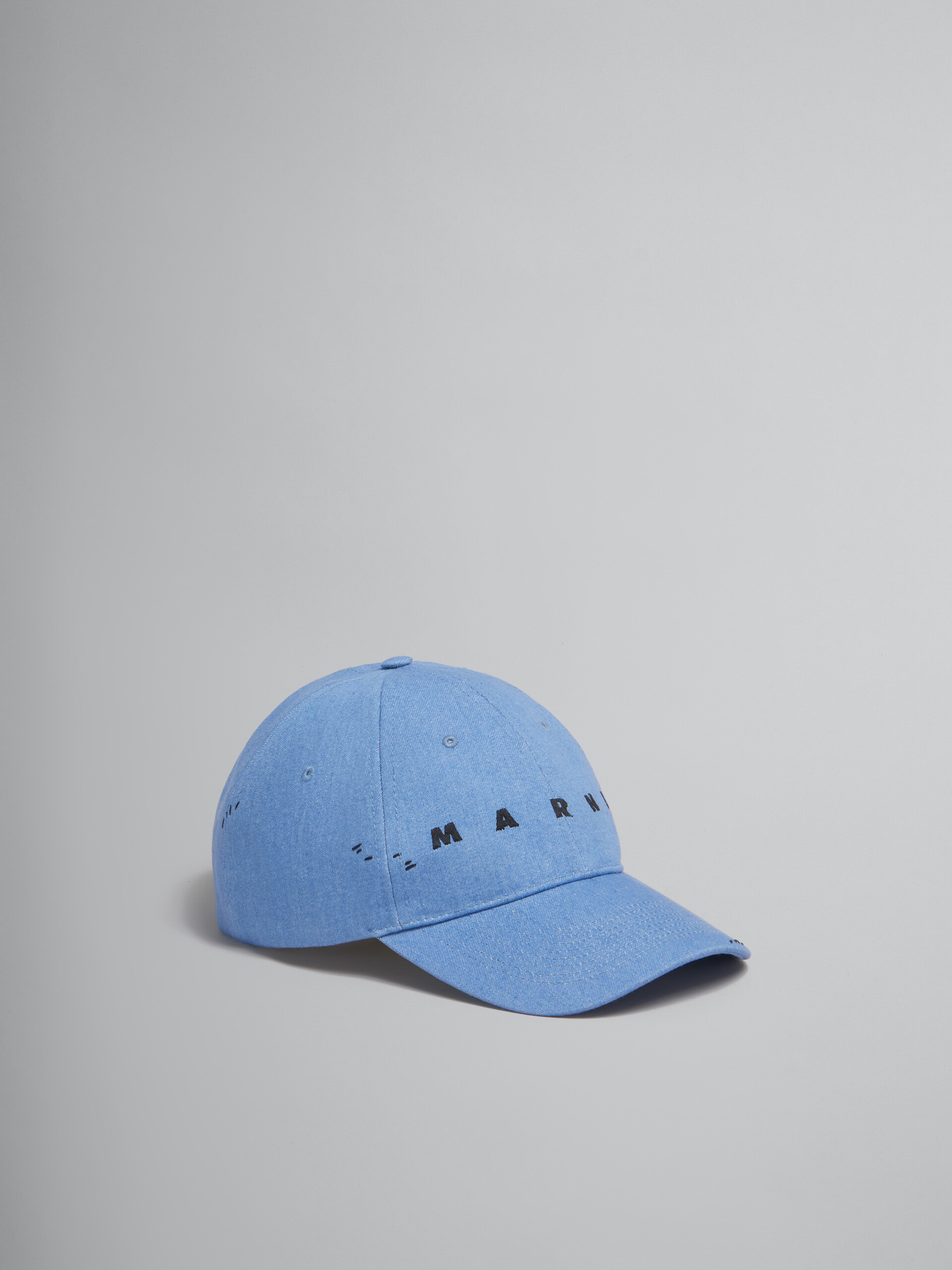 Cappello da baseball in denim blu con logo ricamato - Cappelli - Image 1