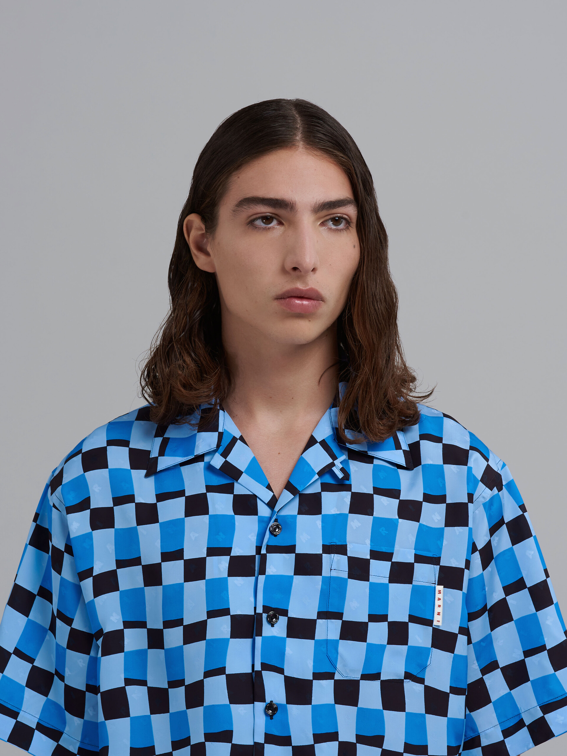 Iconic Damier print viscose jacquard bowling shirt