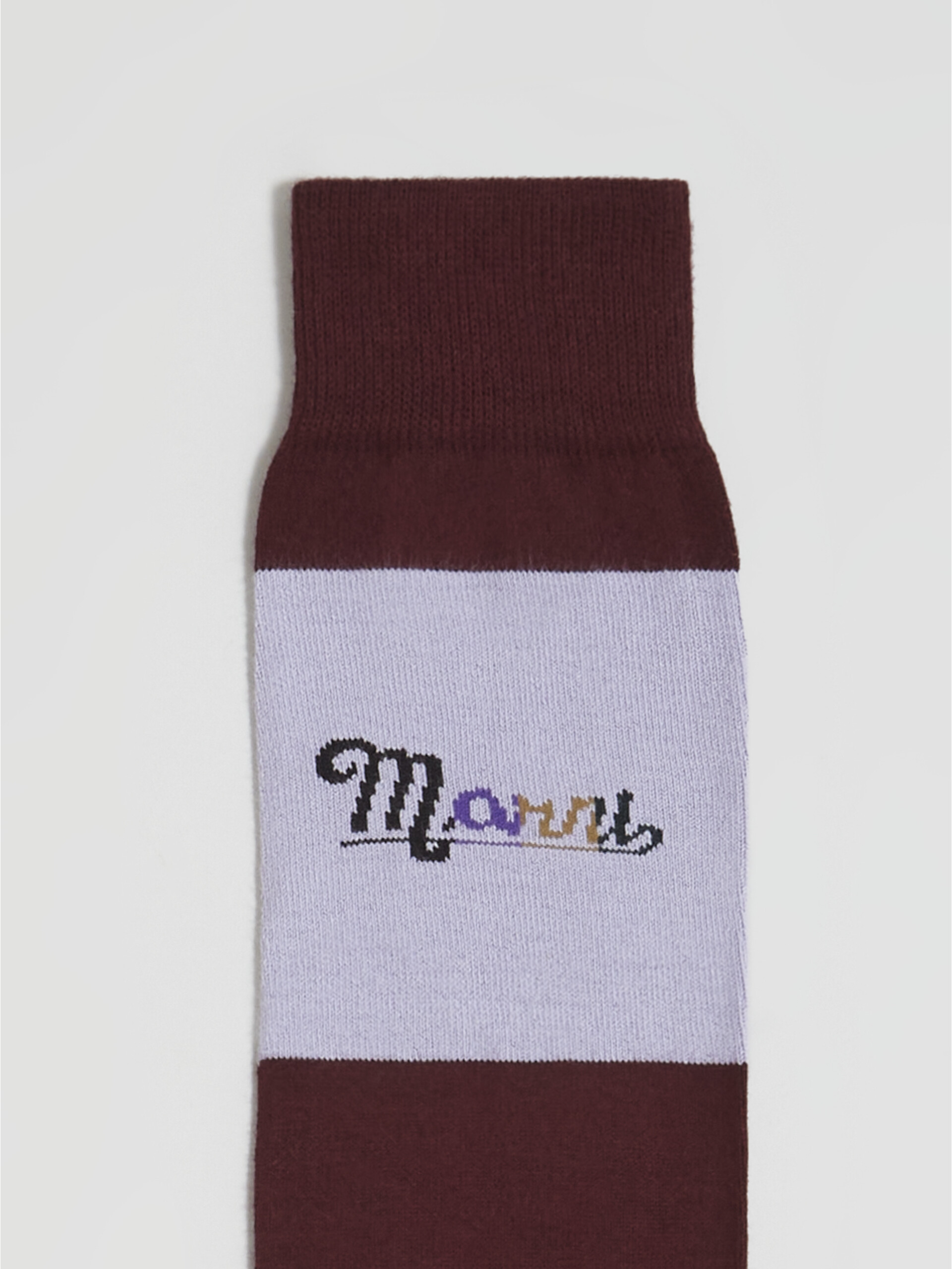Socke aus burgunderrot-violett gestreiftem Nylon mit Regenbogen-Logo-Intarsie - Socken - Image 3