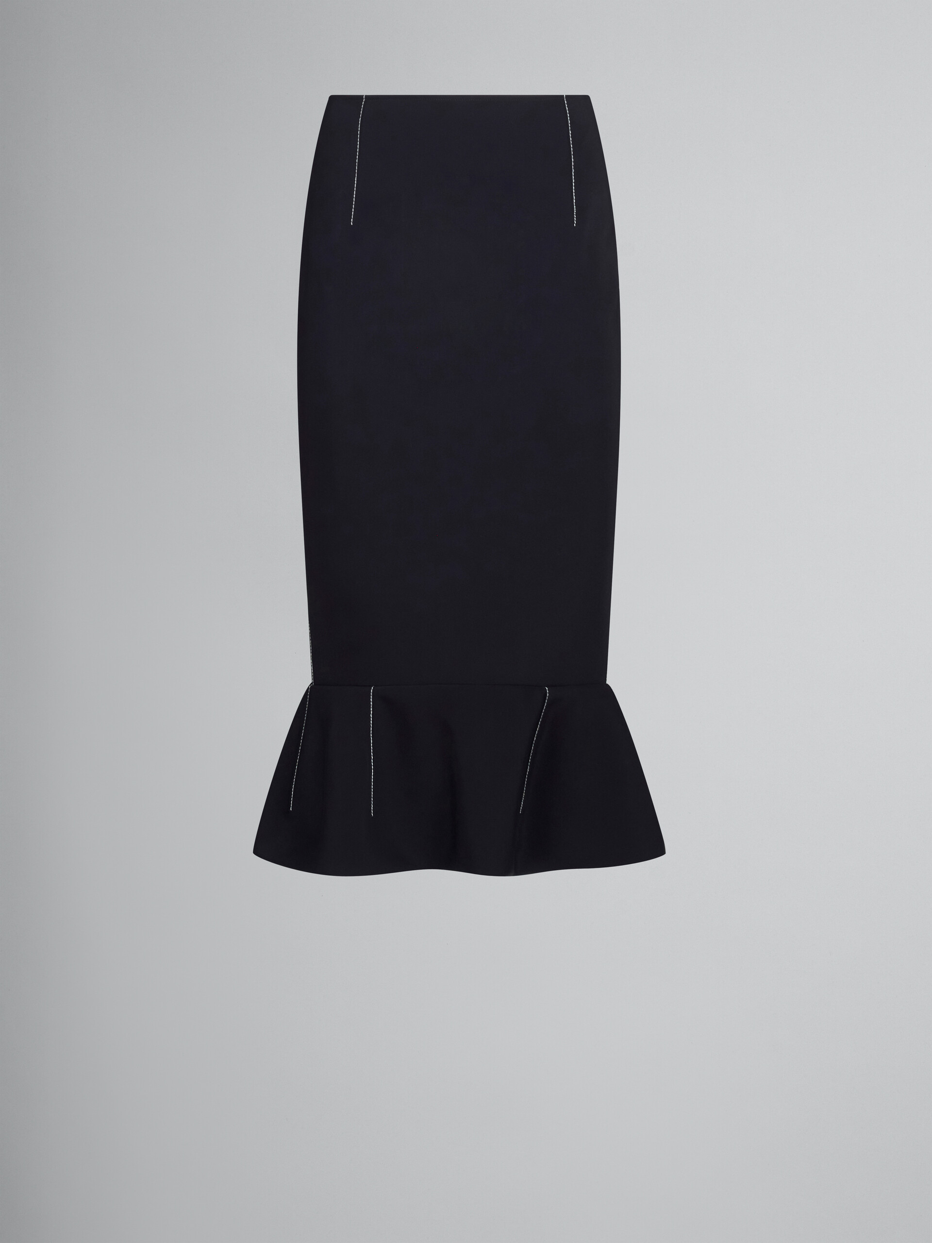 Black cady sheath skirt with flounce hem - Skirts - Image 1