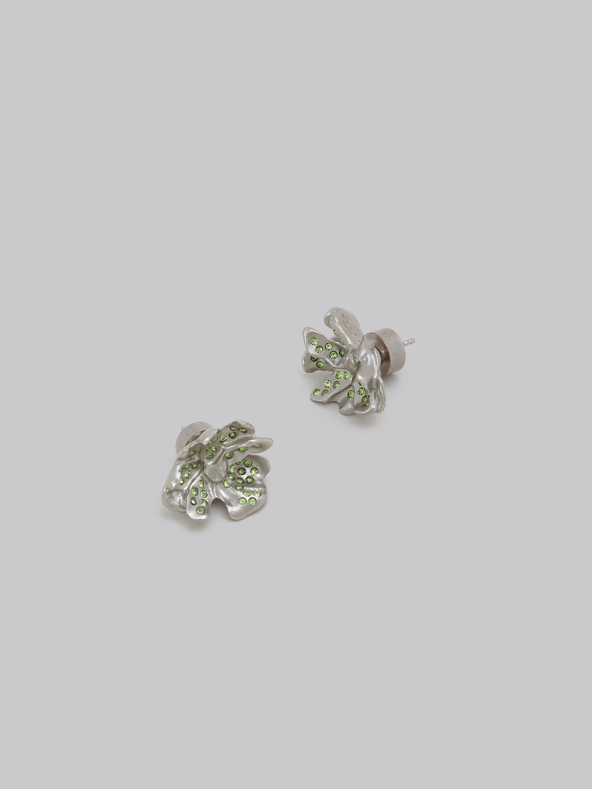 Metal flower stud earrings with blue crystals - Earrings - Image 4