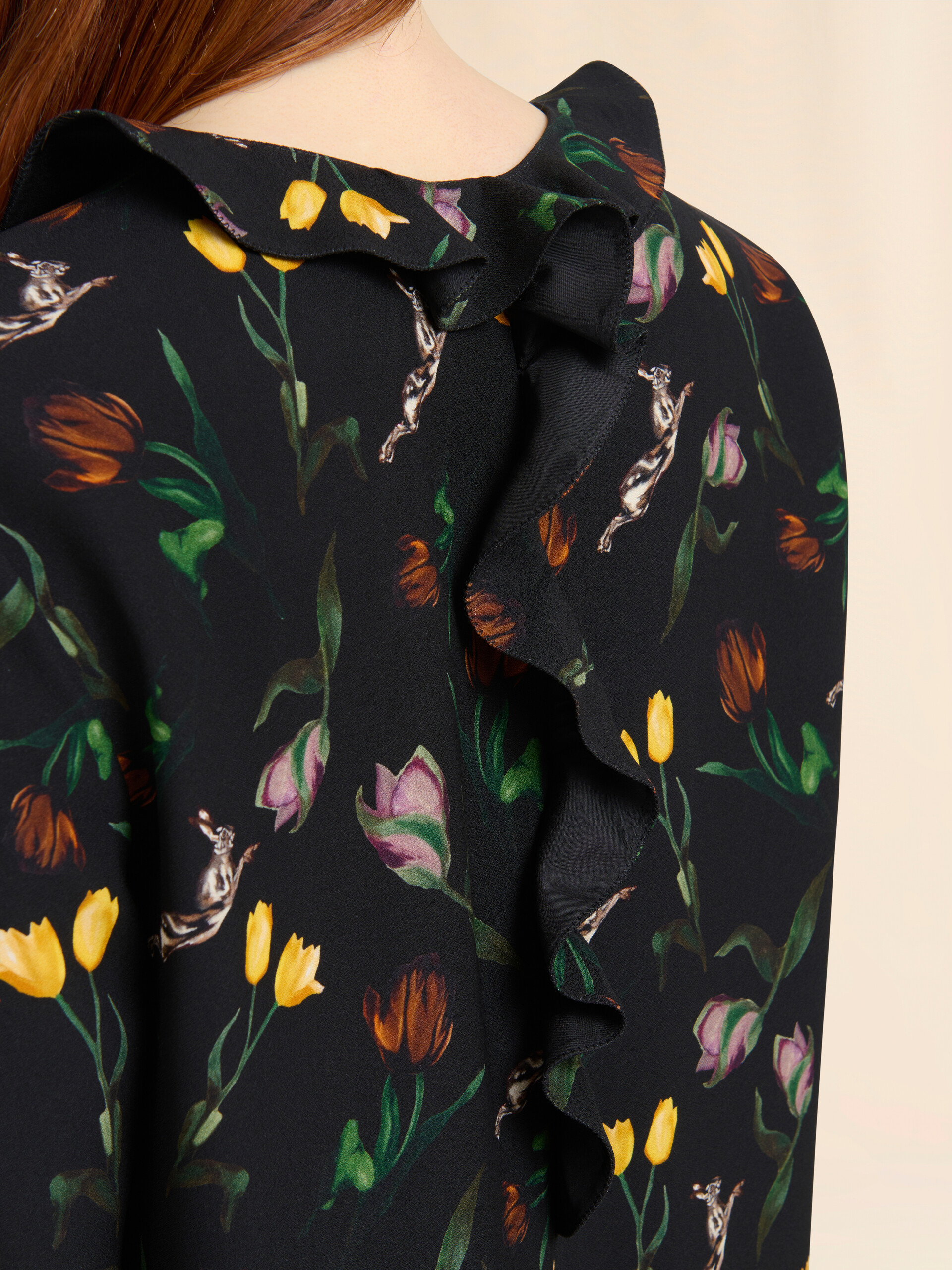 Black envers satin maxi dress with Tulips and Hares print - Dresses - Image 5