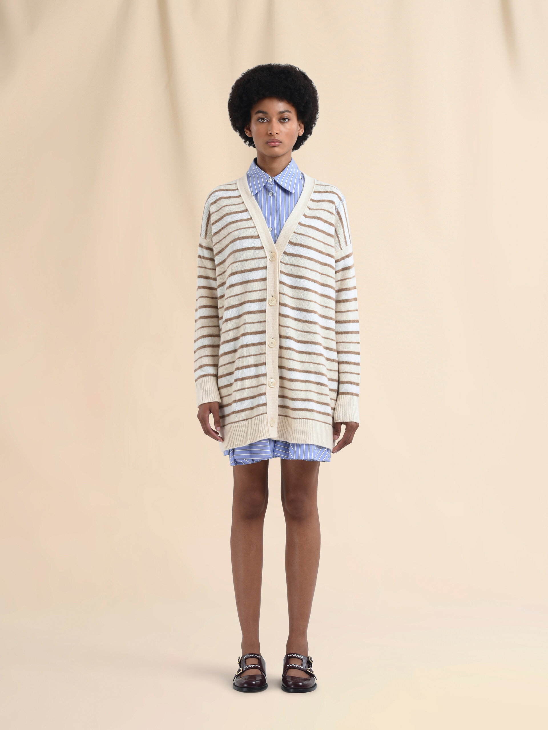 Ivory striped cashmere blend cardigan - Pullovers - Image 2