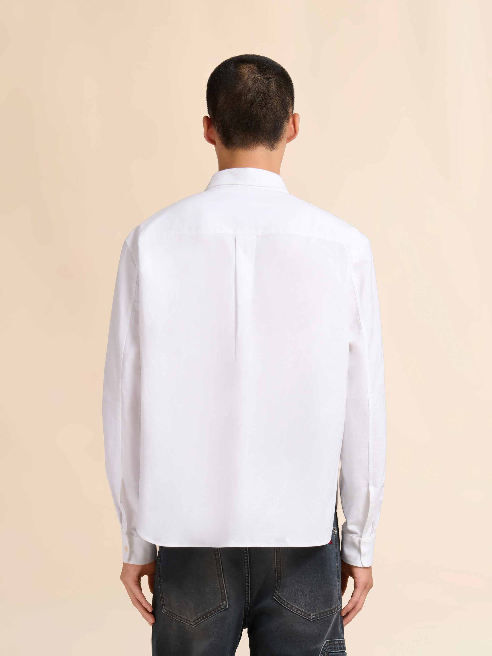 White cotton Oxford shirt with striped pocket - Shirts - Image 3