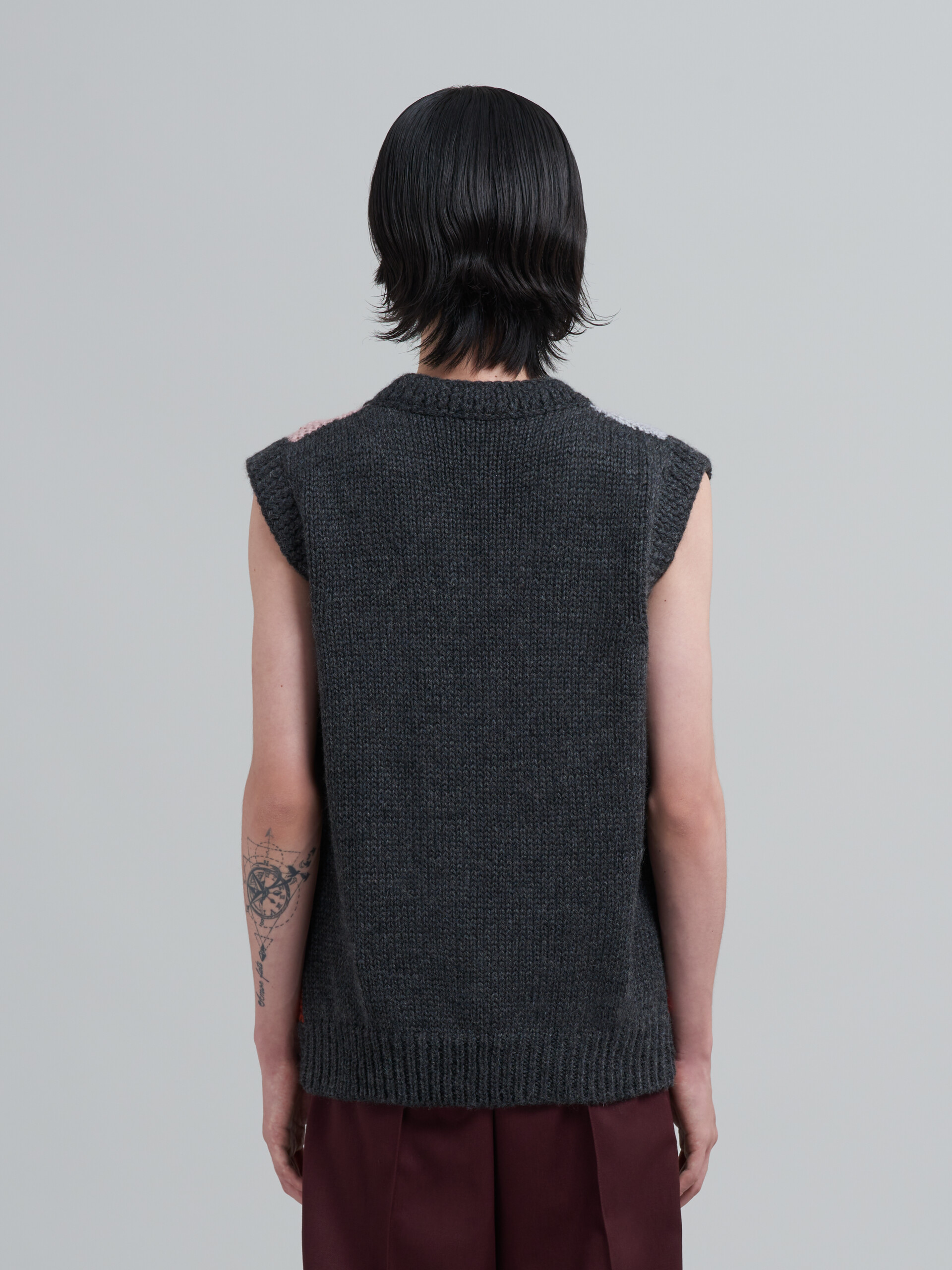 Handmade crochet wool and cotton V-neck vest - Pullovers - Image 3