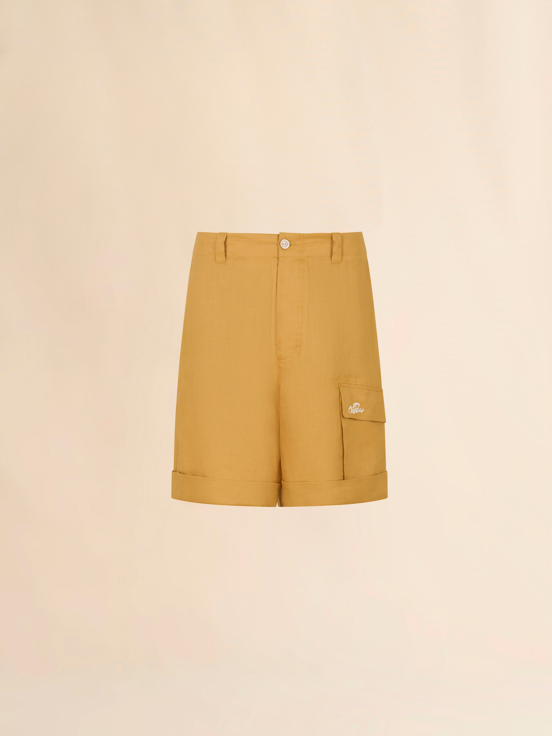 Yellow ramie cargo shorts with Marni Wave logo - Pants - Image 1