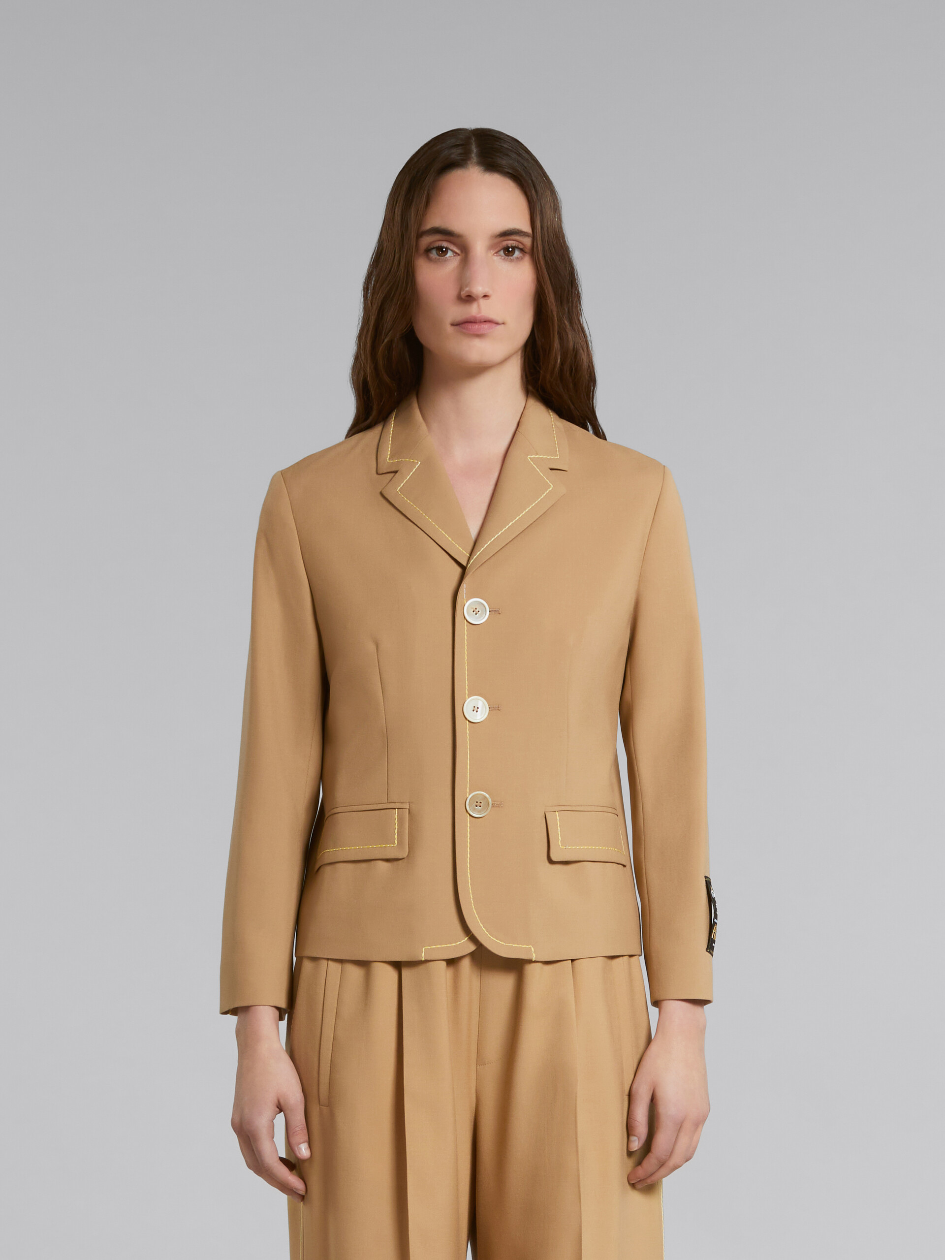Beige wool jacket with contrast stitching | Marni