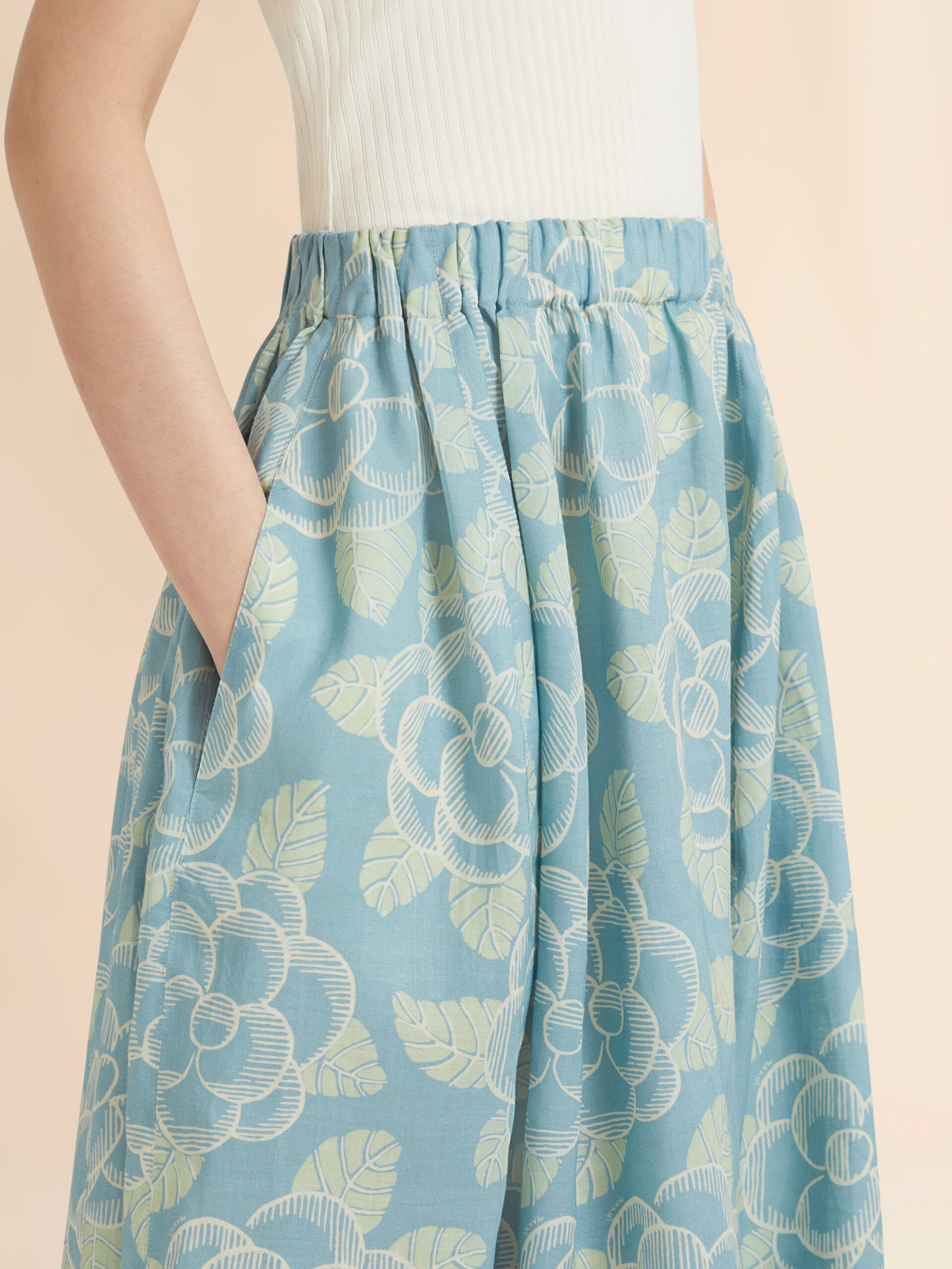 Blue ramie elasticated skirt with Banjo print - Skirts - Image 4