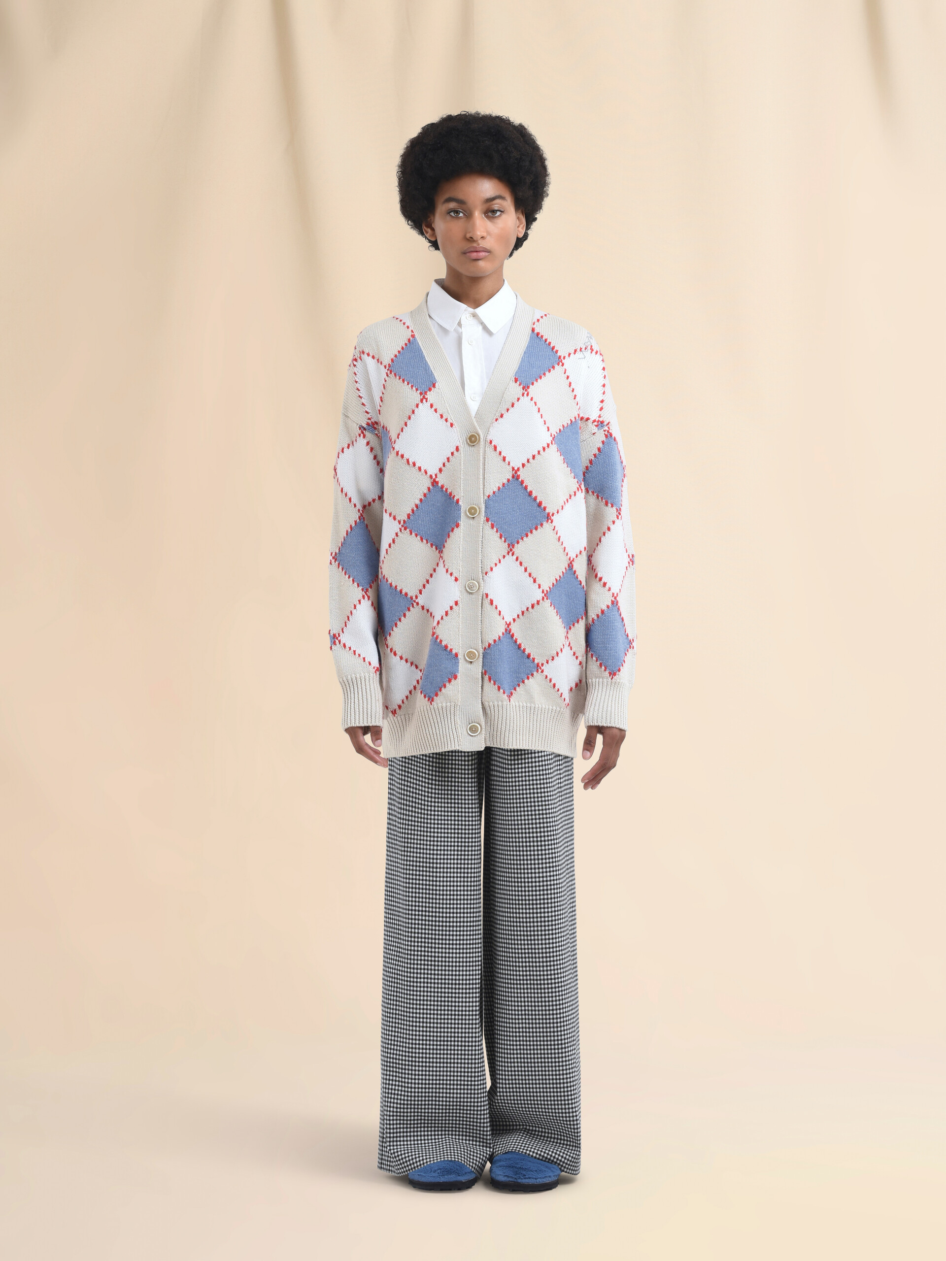 White wool argyle cardigan - Pullovers - Image 2
