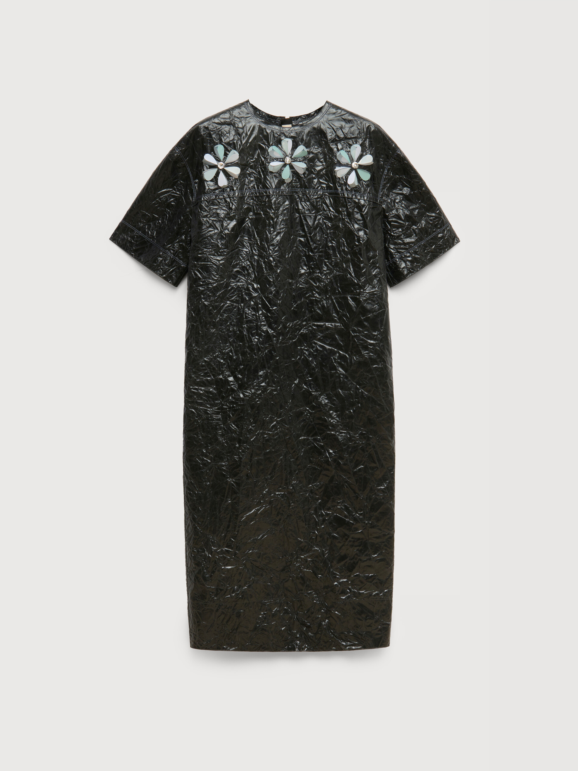 Black crinkled taffeta dress with daisy details - Dresses - Image 1