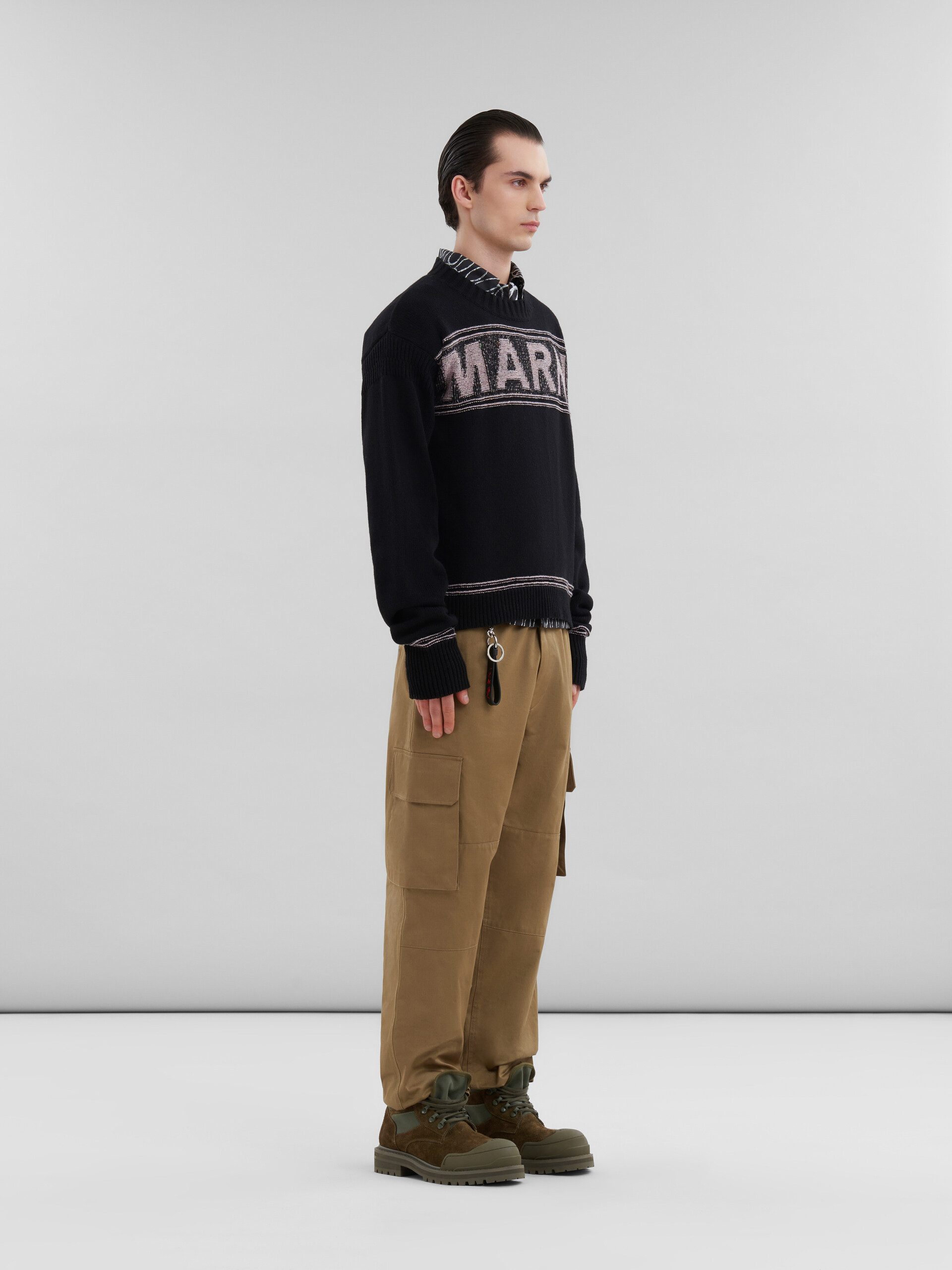 Black wool jumper with maxi Marni intarsia | Marni