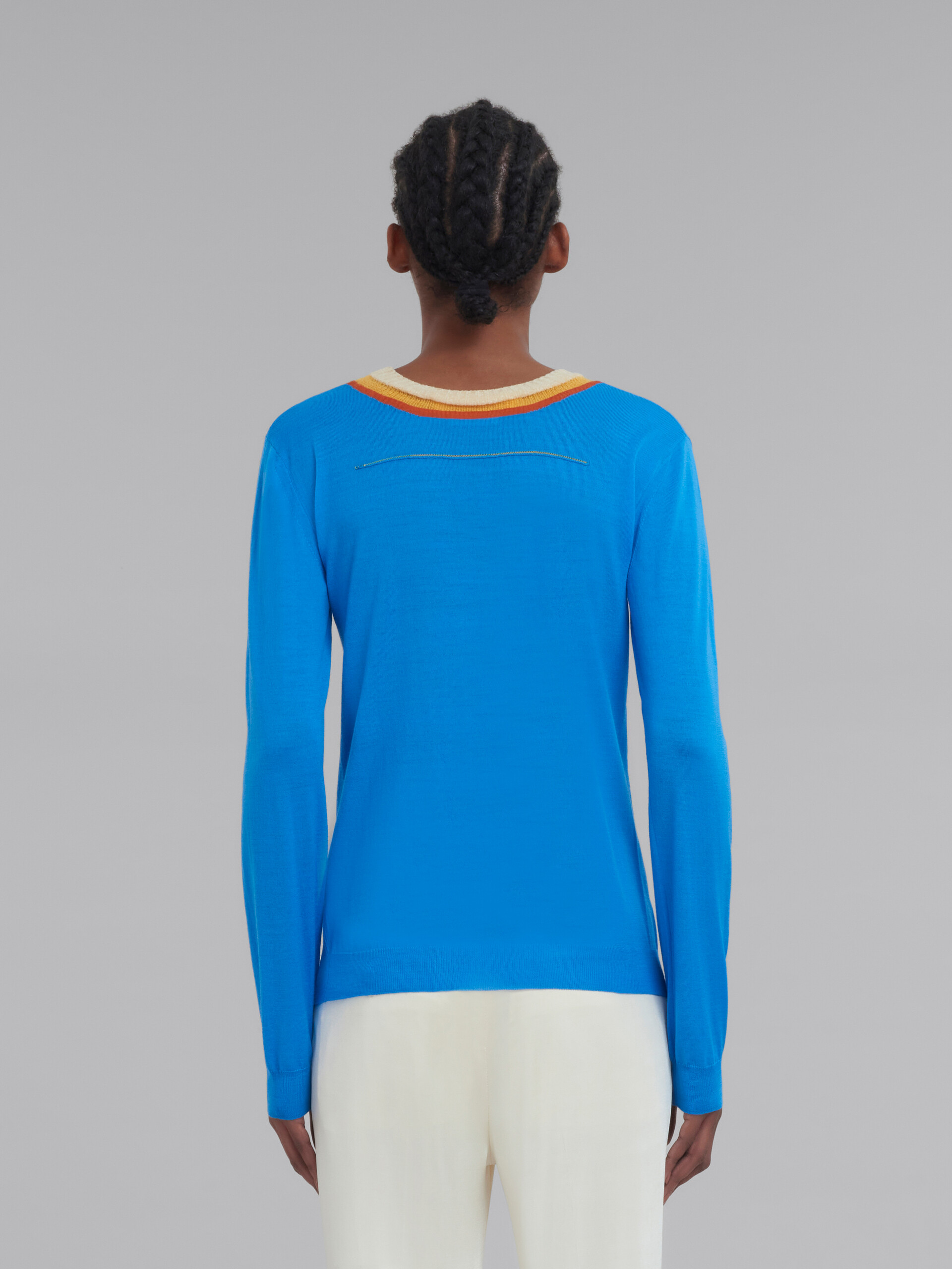 Blue wool jumper with triple neckline - Pullovers - Image 3