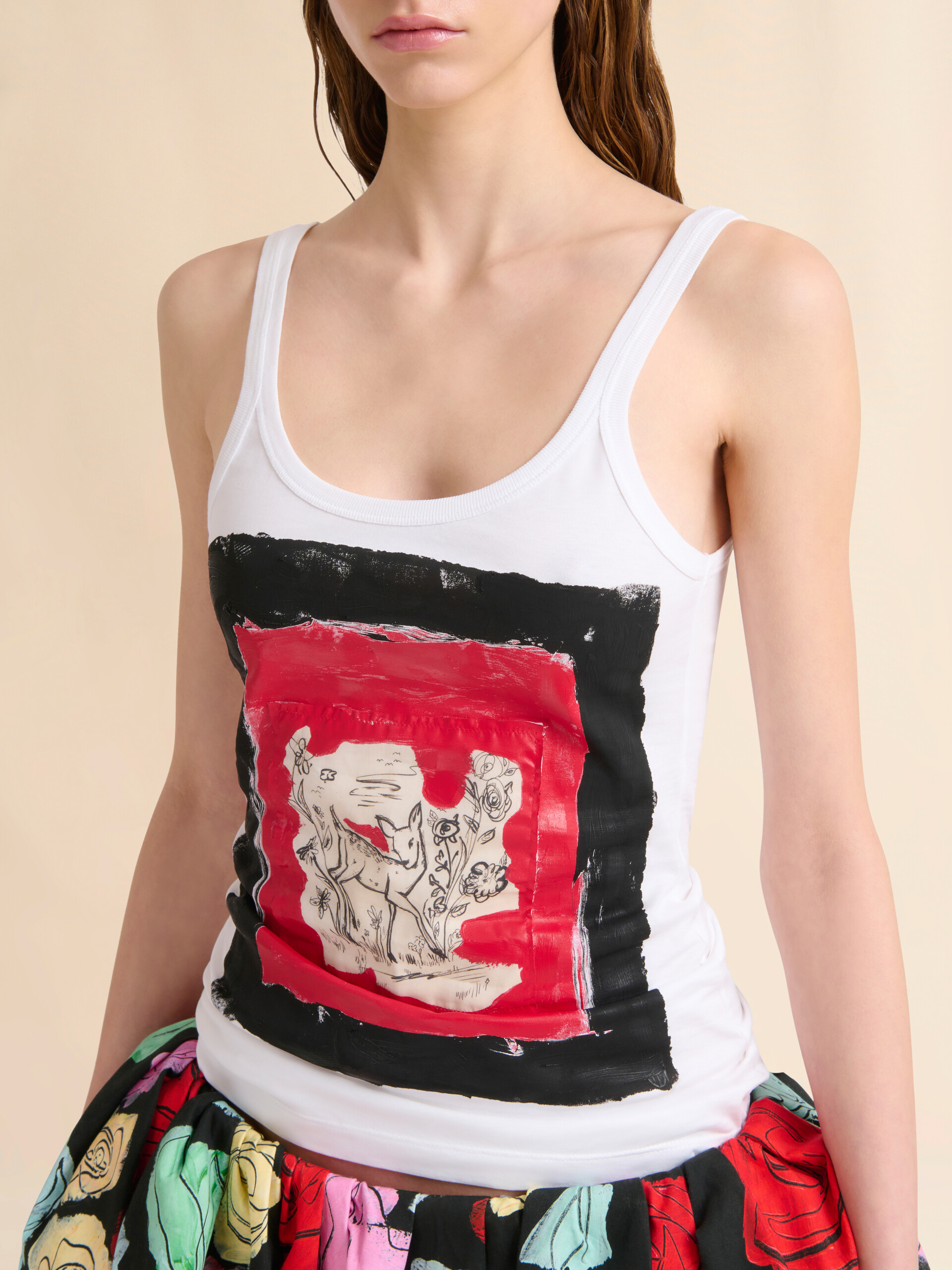Weißes Baumwolltop mit Hirsch-Print - T-shirts - Image 4