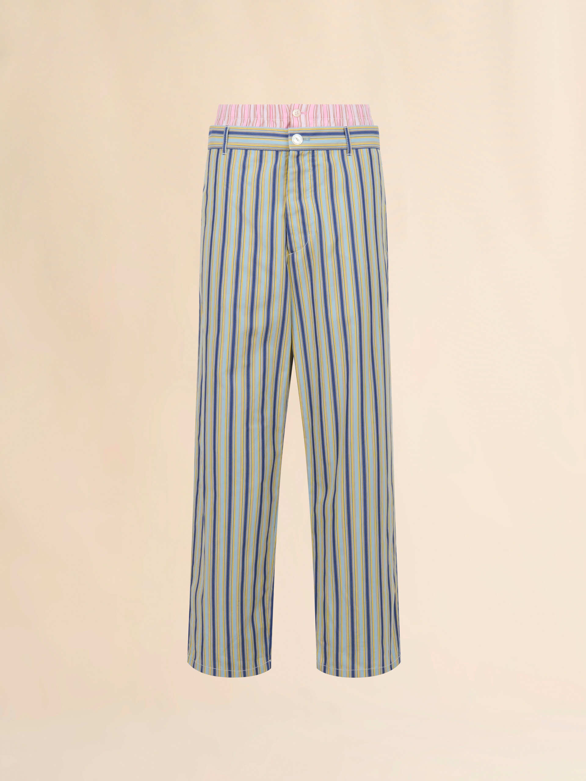Green striped poplin trousers with trompe-l&rsquo;&oelig;il effect - Pants - Image 1