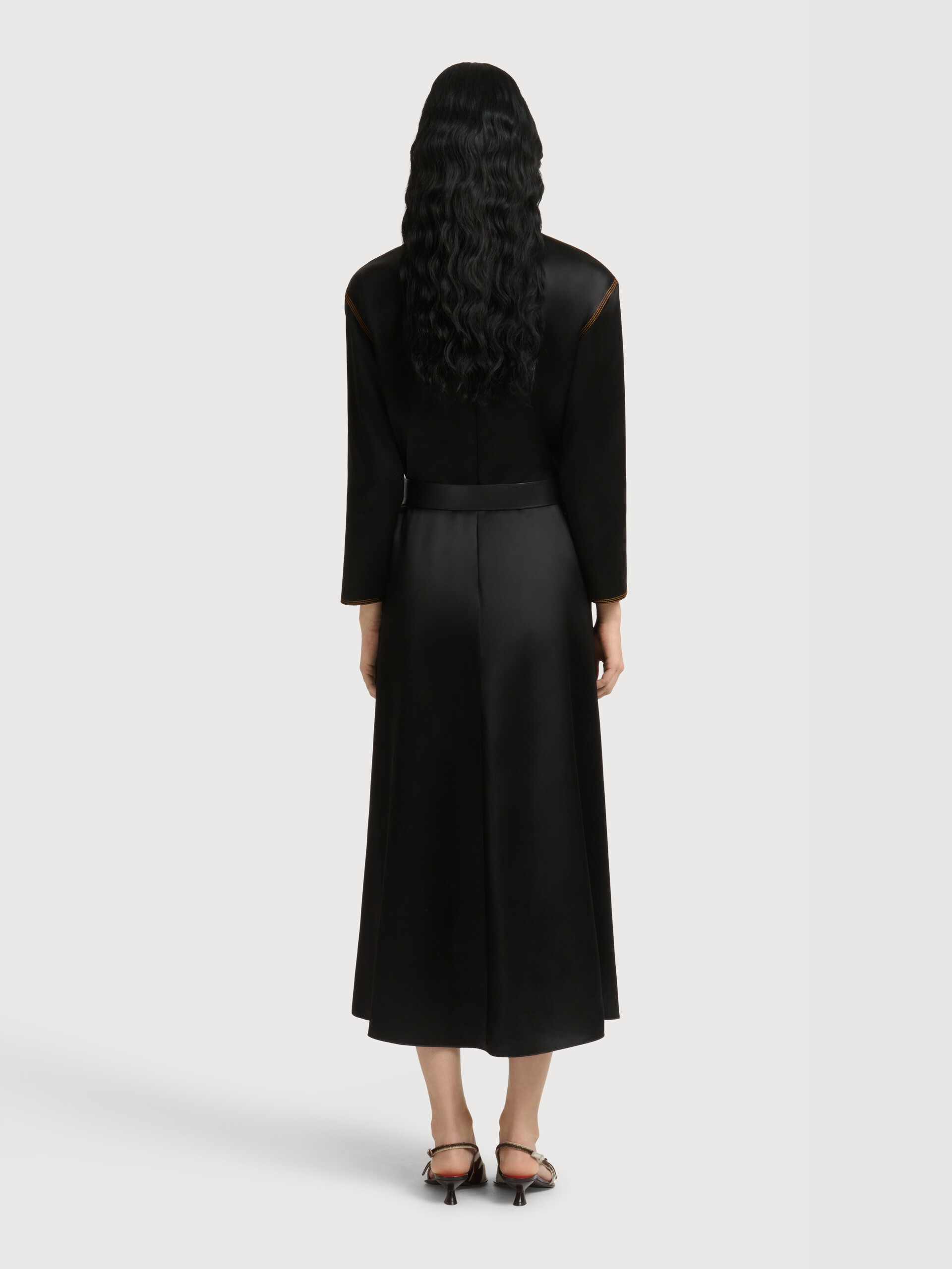 Black satin long-sleeved dress with contrast stitching - Dresses - Image 4