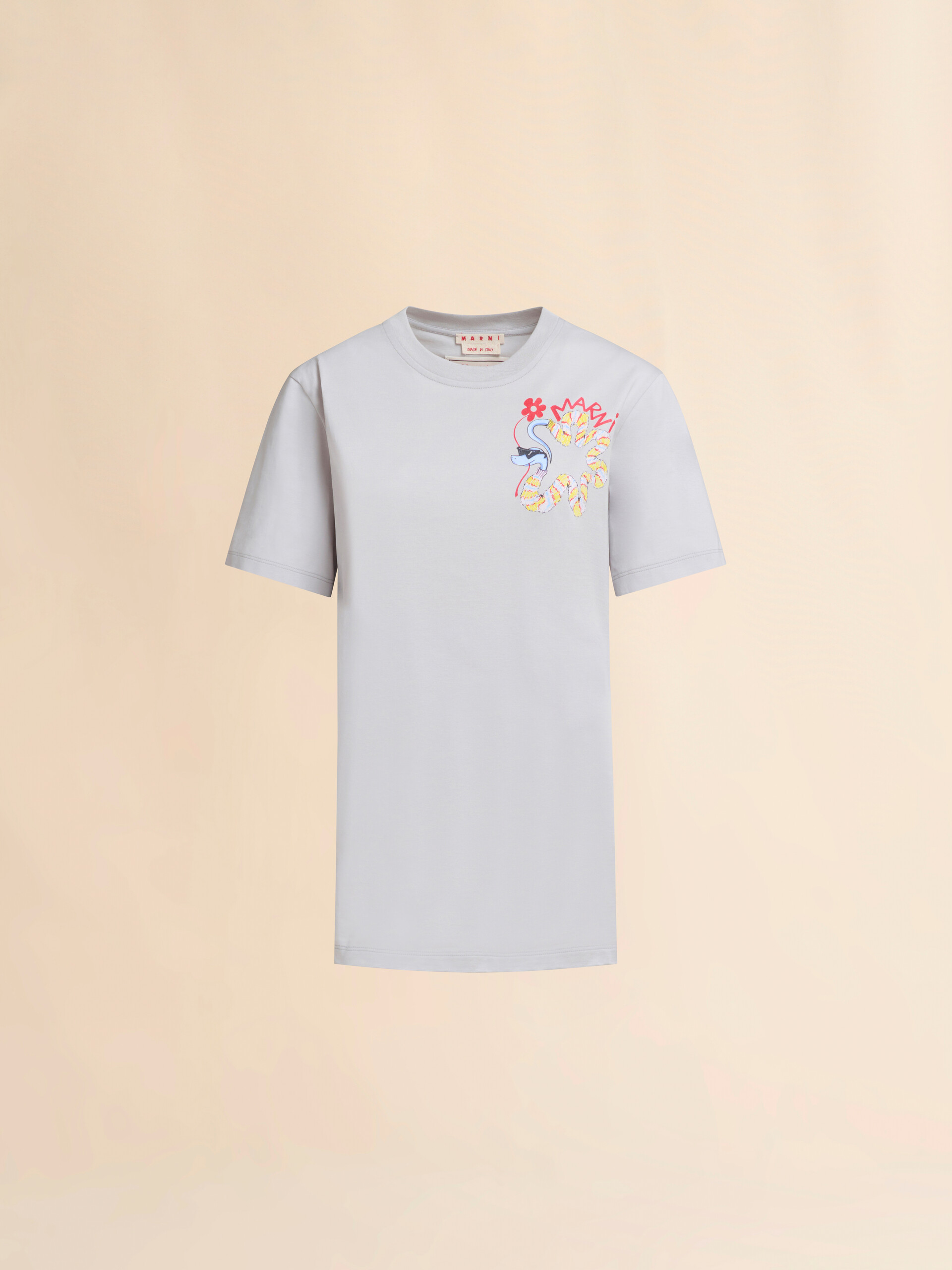 Grey cotton T-shirt with snake print - T-shirts - Image 1