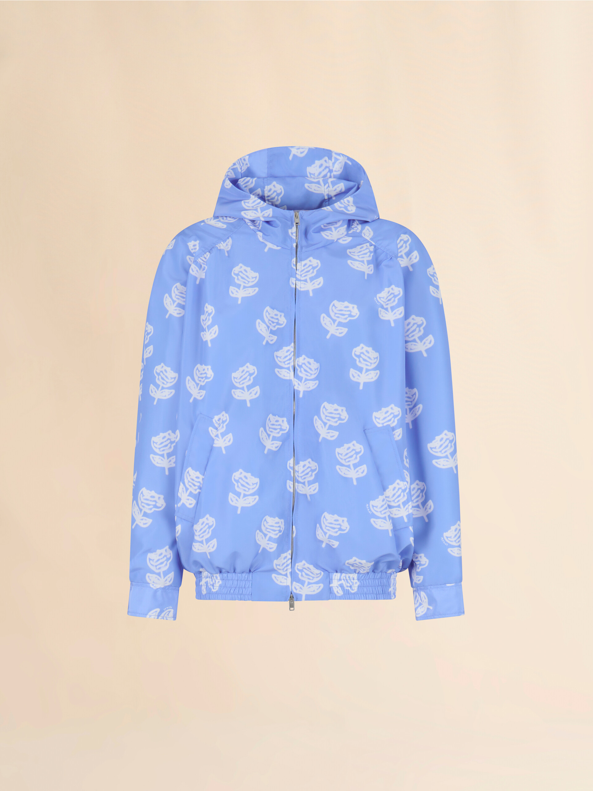 Light blue taffeta bomber with Sprayed Roses print - Jackets - Image 1