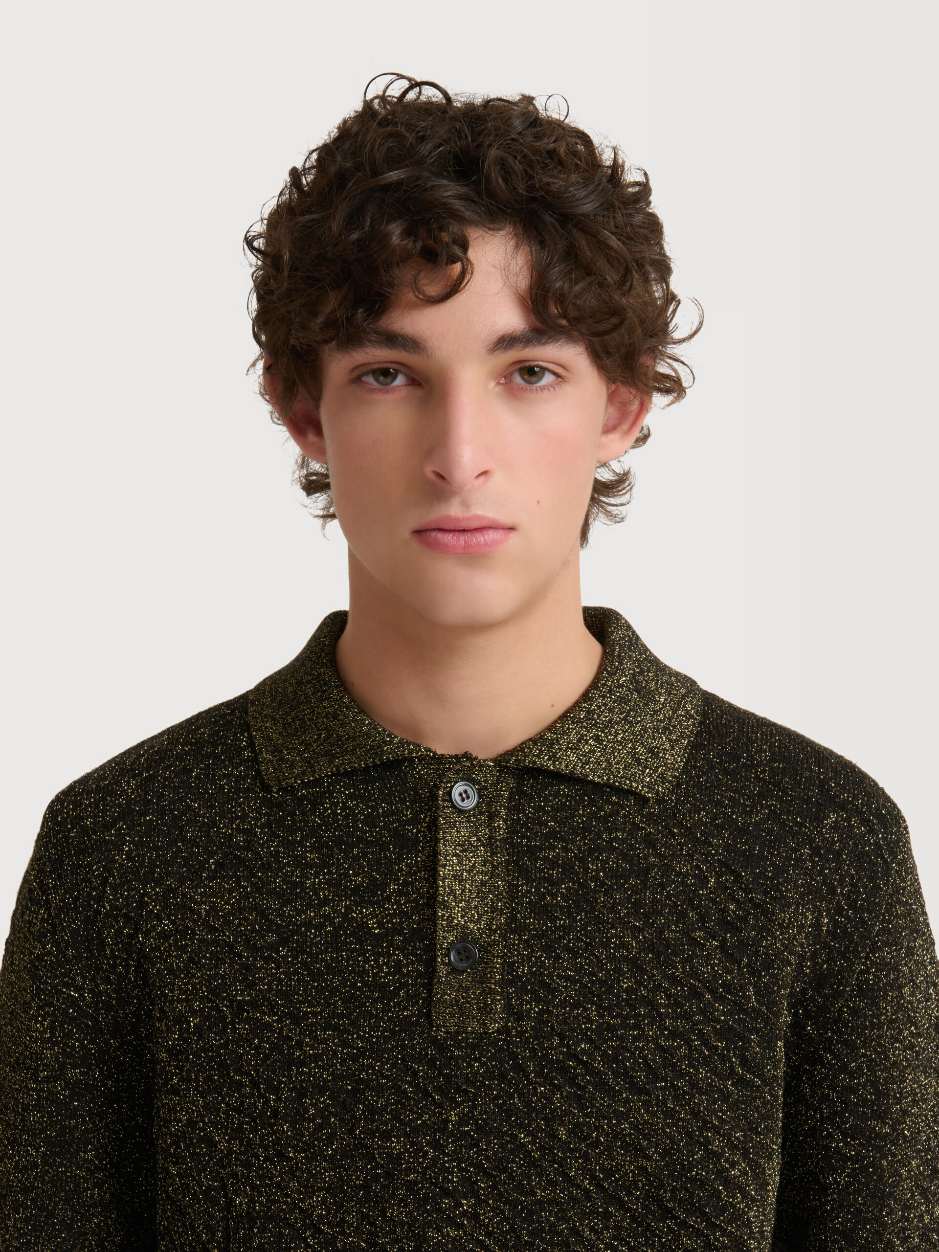 Black wool polo jumper with lurex detailing - Shirts - Image 5