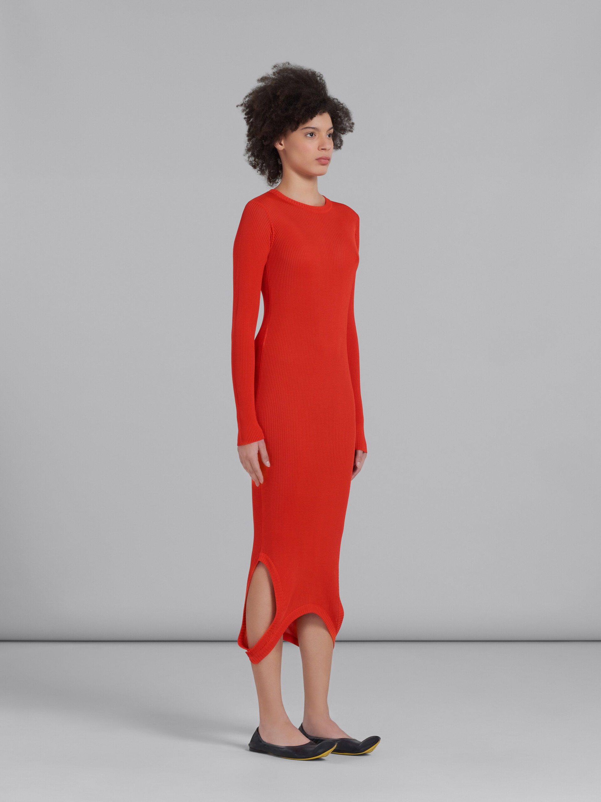 Red ribbed dress with press buttons - Pullovers - Image 6