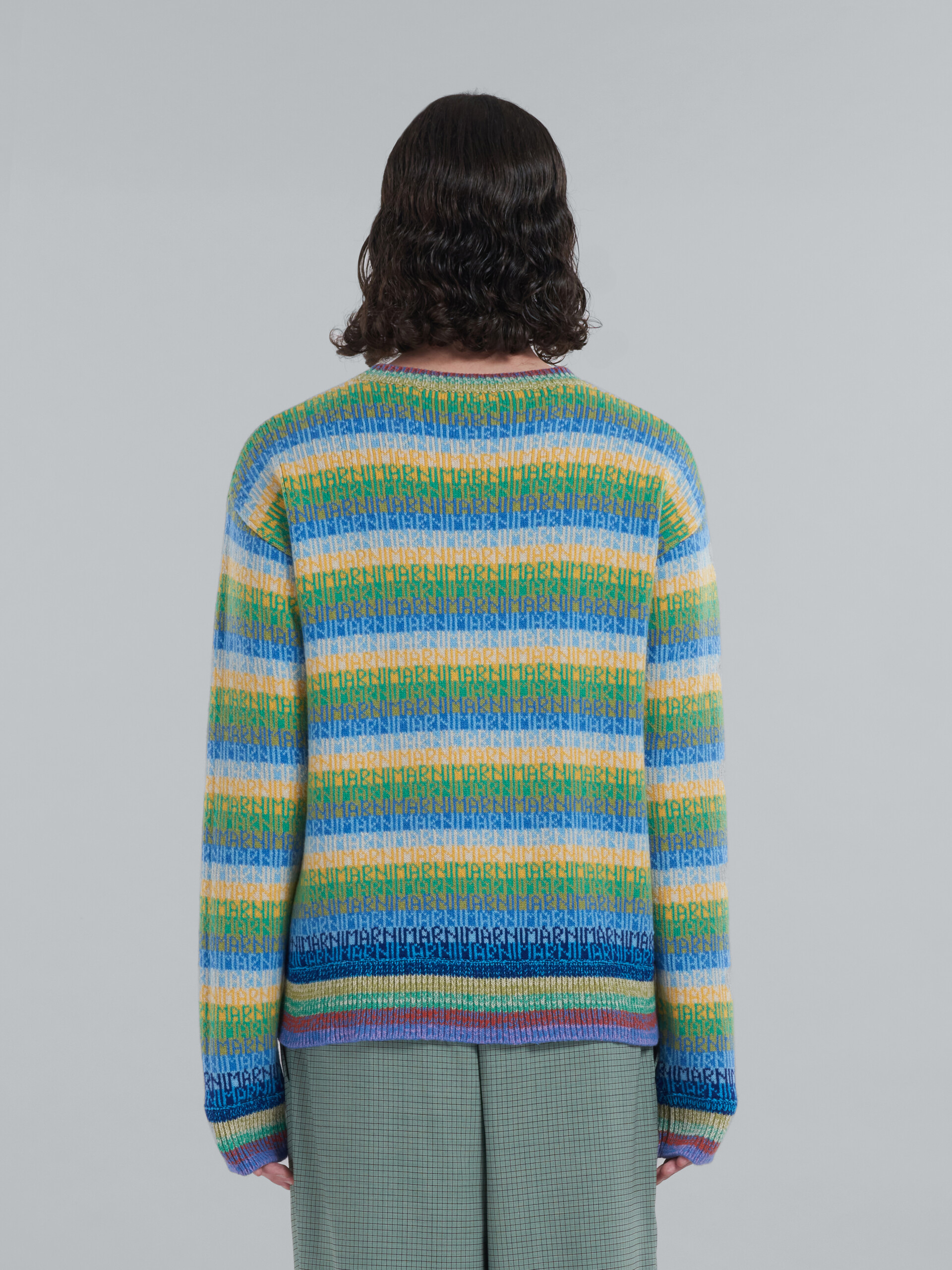 Wool top with multicolour stripes and jacquard logo - Pullovers - Image 3