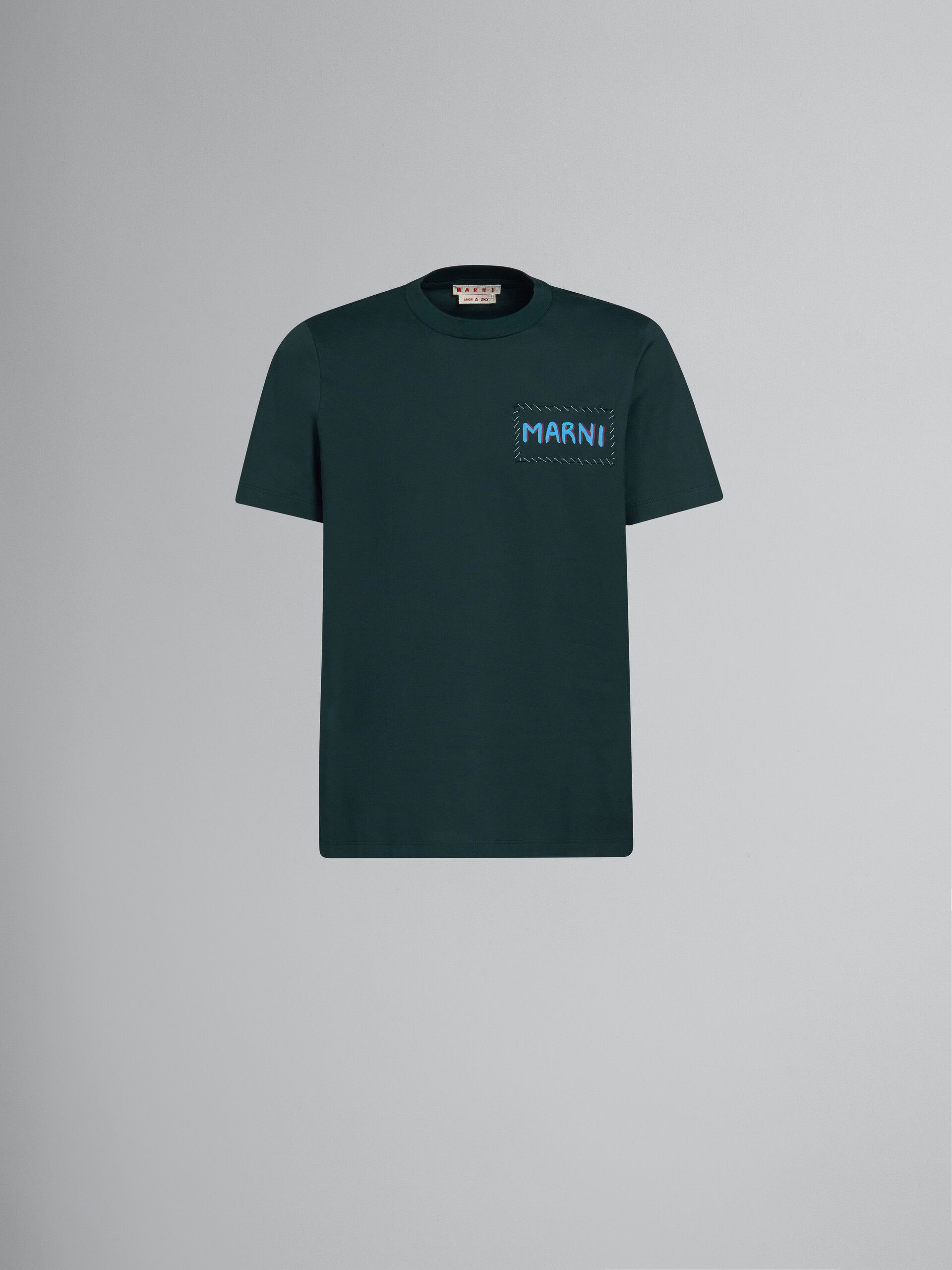 Green bio cotton T-shirt with Marni patch - T-shirts - Image 1