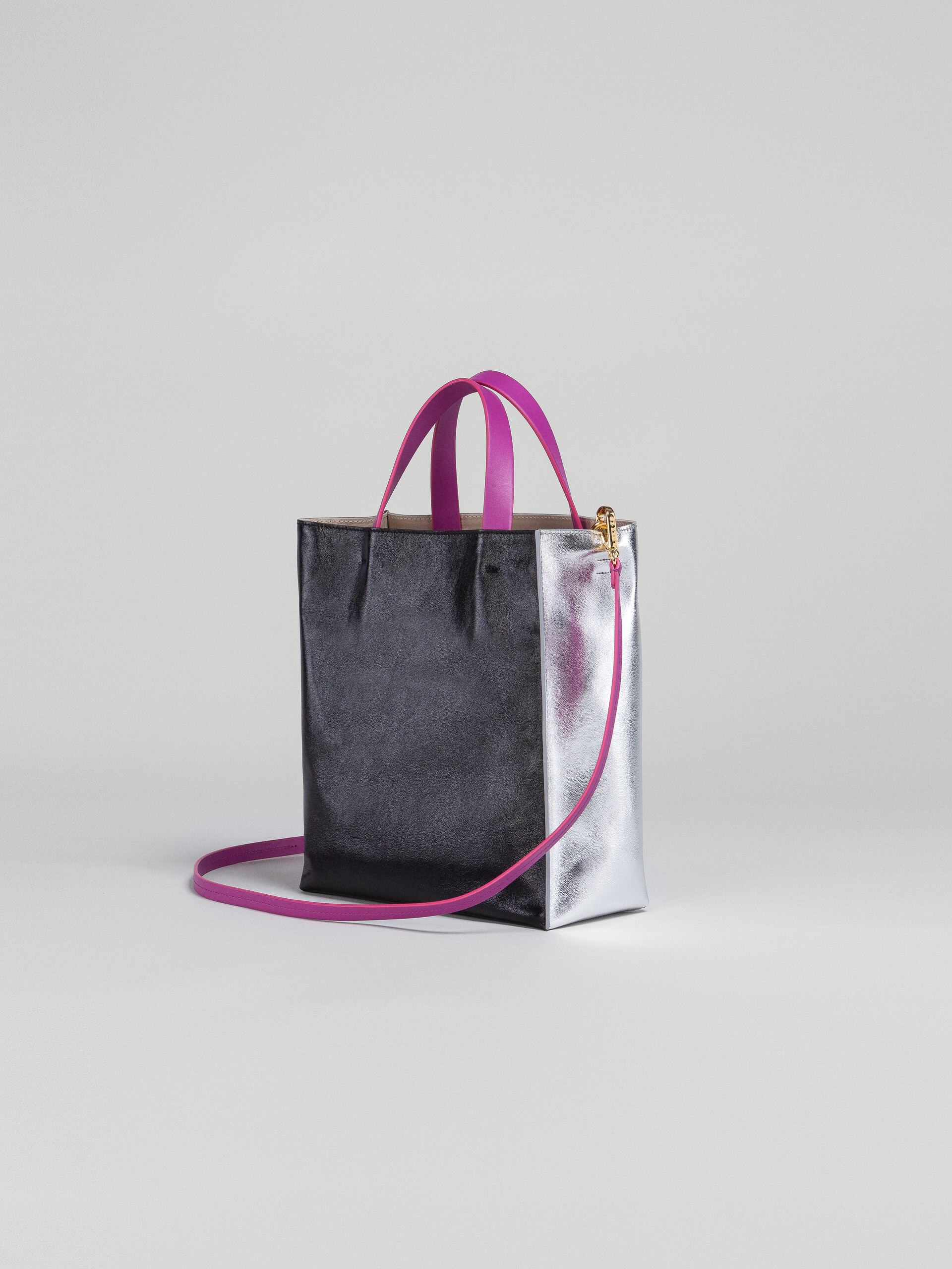Silver black fuchsia metallic leather small MUSEO SOFT bag - Shopping Bags - Image 2