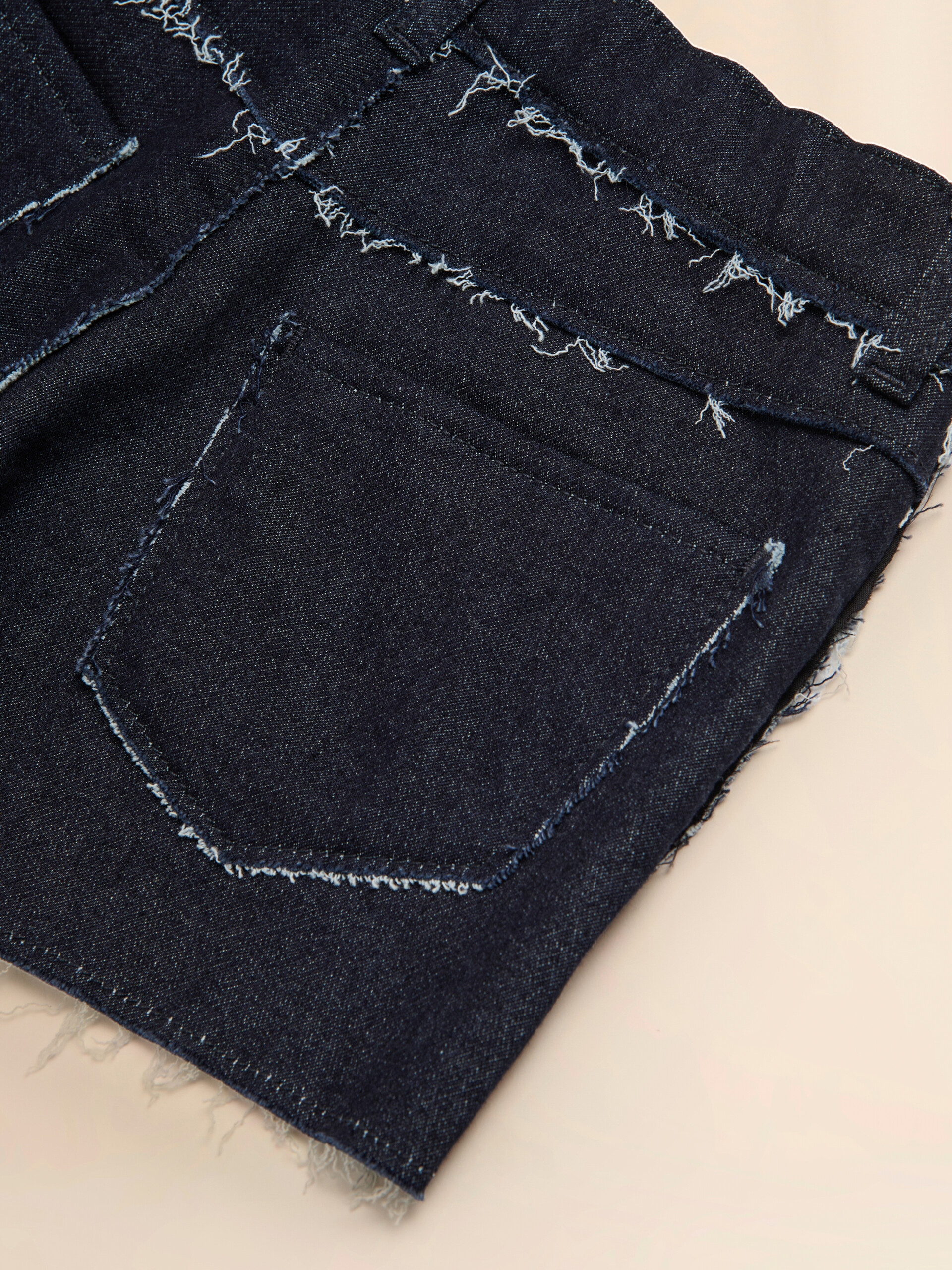 Deep blue stretch denim shorts with raw-cut edges - Pants - Image 4