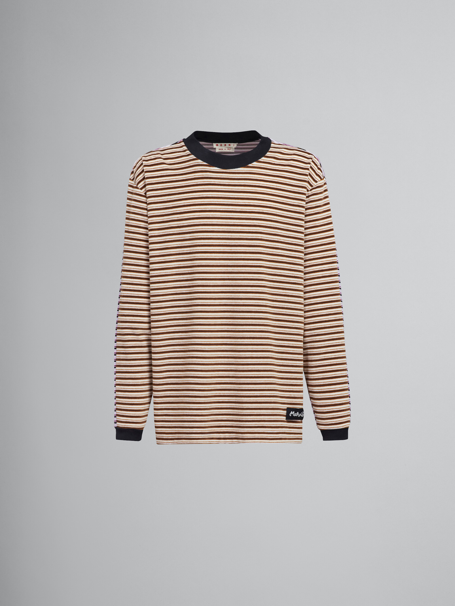 Striped velour long-sleeved T-shirt - T-shirts - Image 1