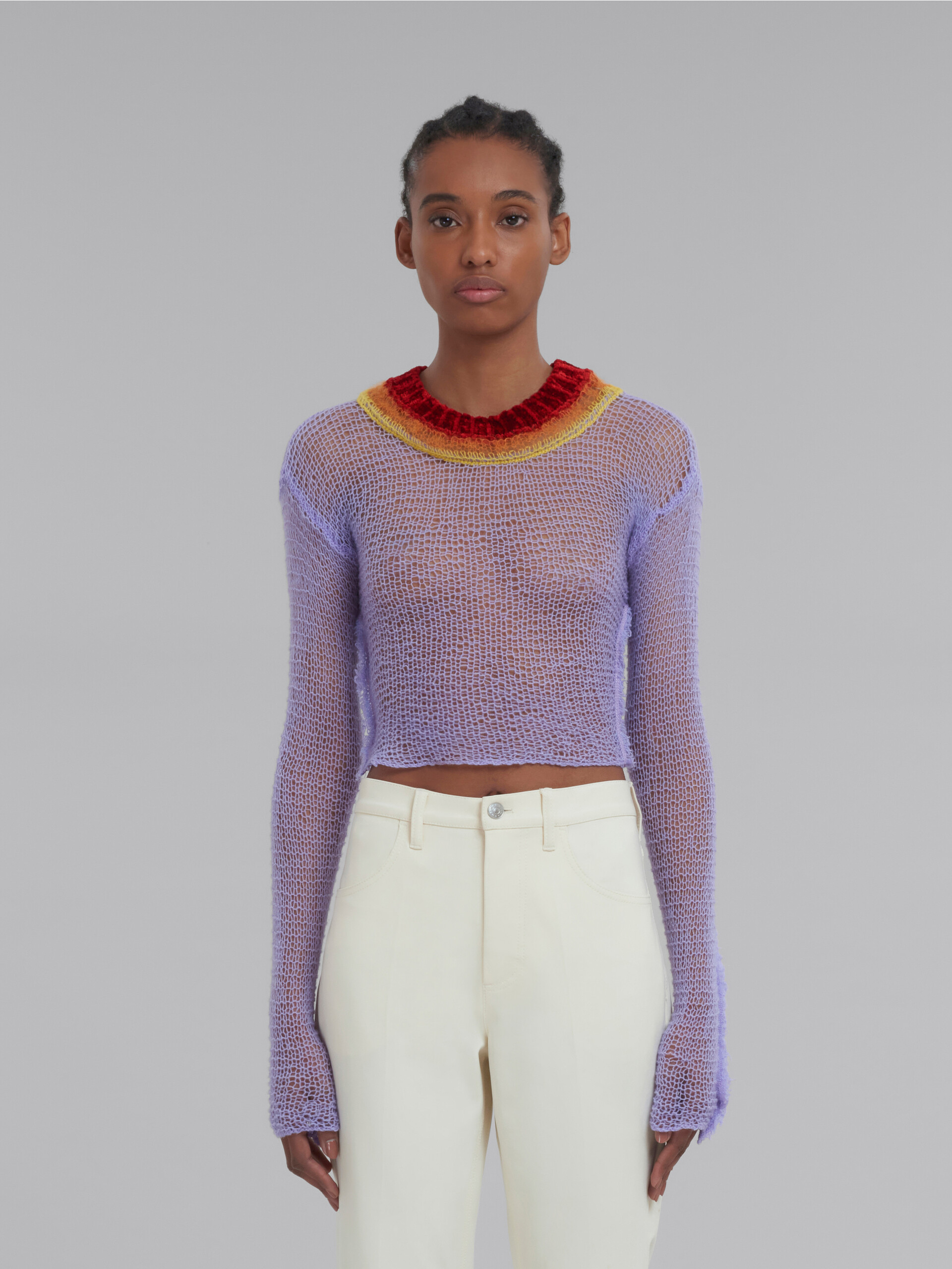 Purple wool and cashmere mesh jumper with cutout - Pullovers - Image 2