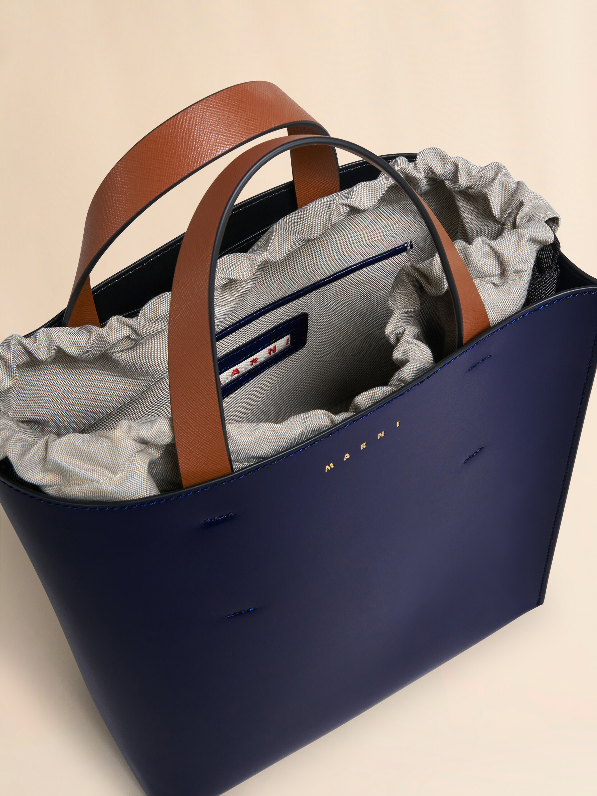 MUSEO small bag in blue and white leather - Shopping Bags - Image 3