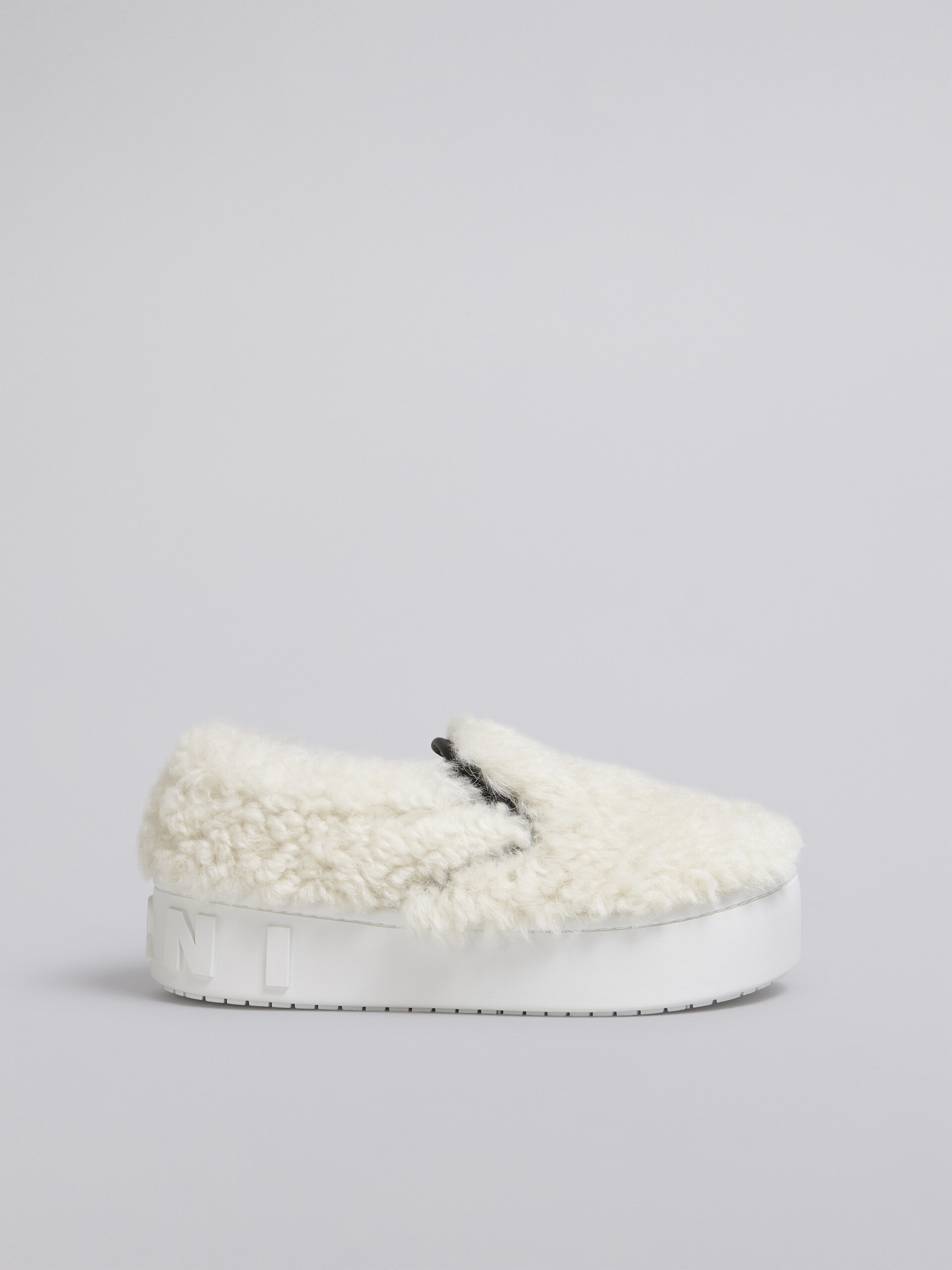 White shearling slip-on sneaker with maxi Marni logo - Sneakers - Image 1