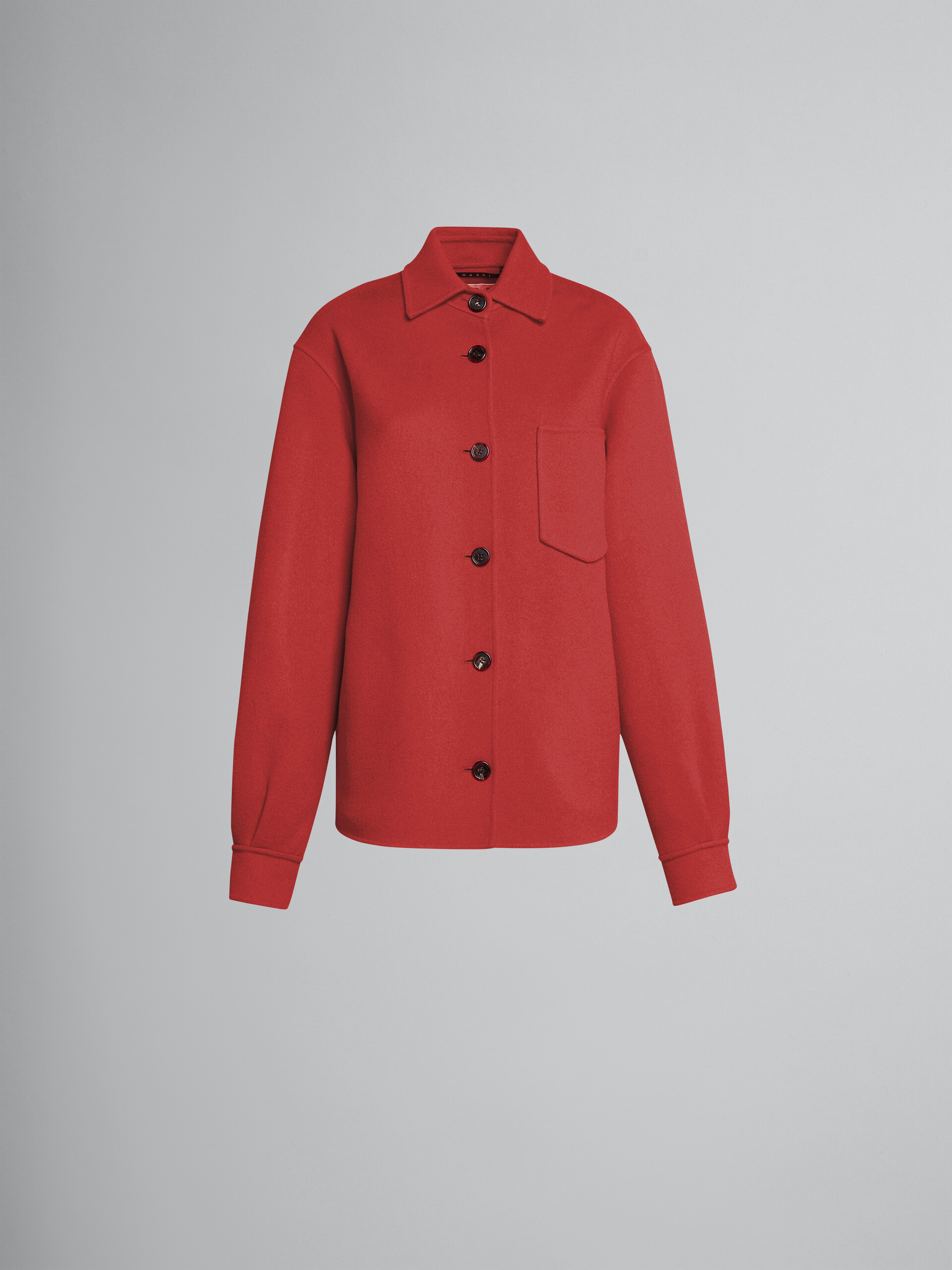 Red double face wool long overshirt - Jackets - Image 1