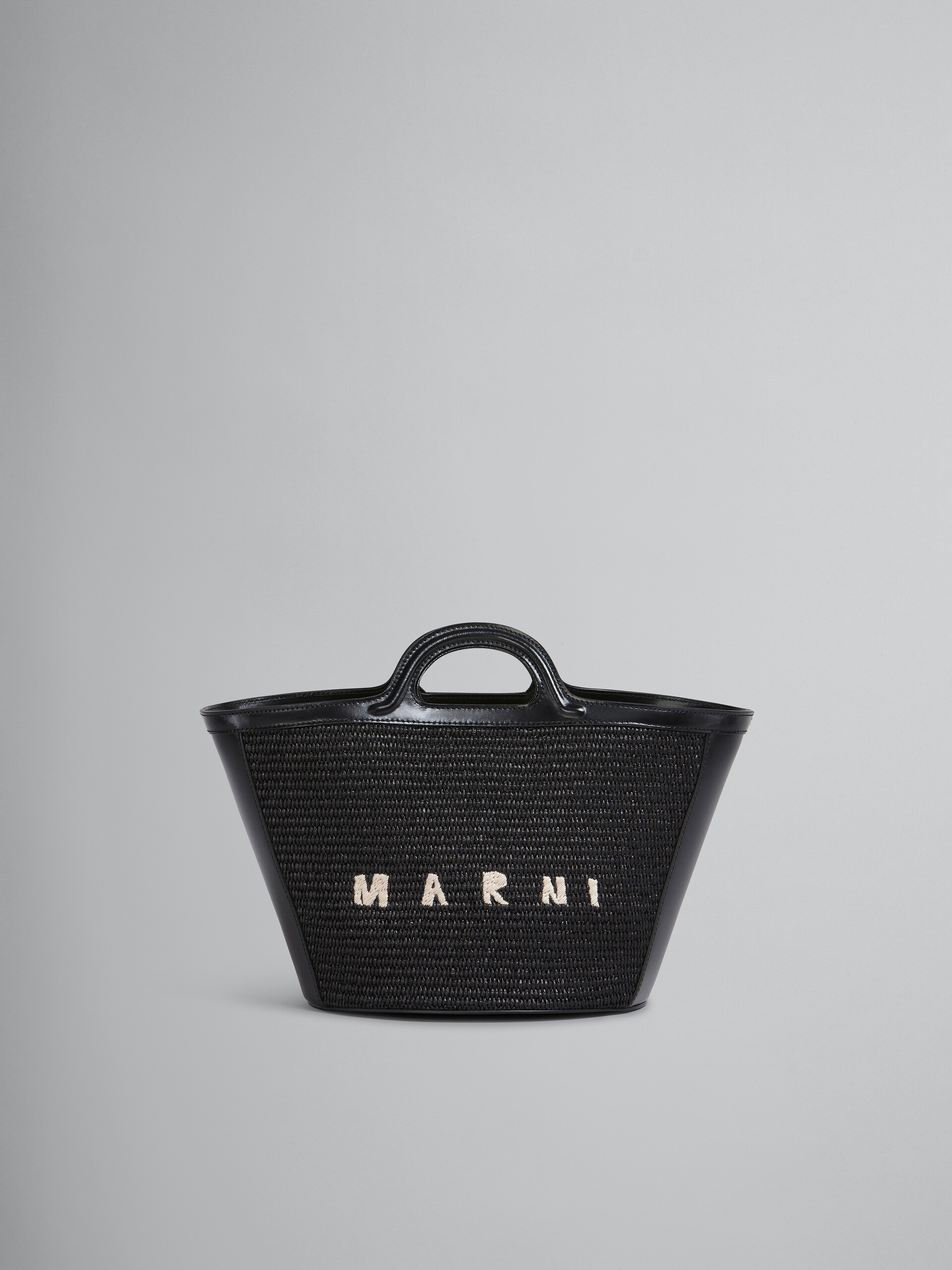 Tropicalia Small Bag in black leather and raffia - Handbags - Image 1