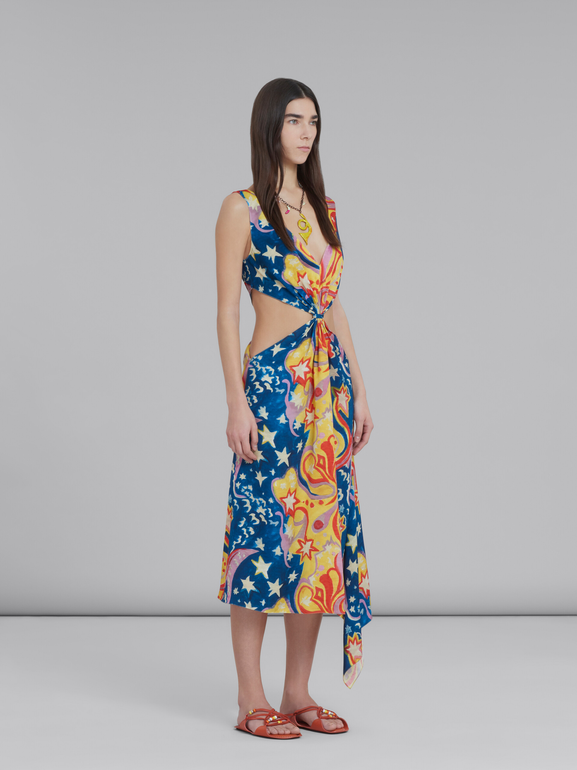 Marni x No Vacancy Inn - Multicolor satin cut-out midi dress with Galactic Paradise print - Dresses - Image 6