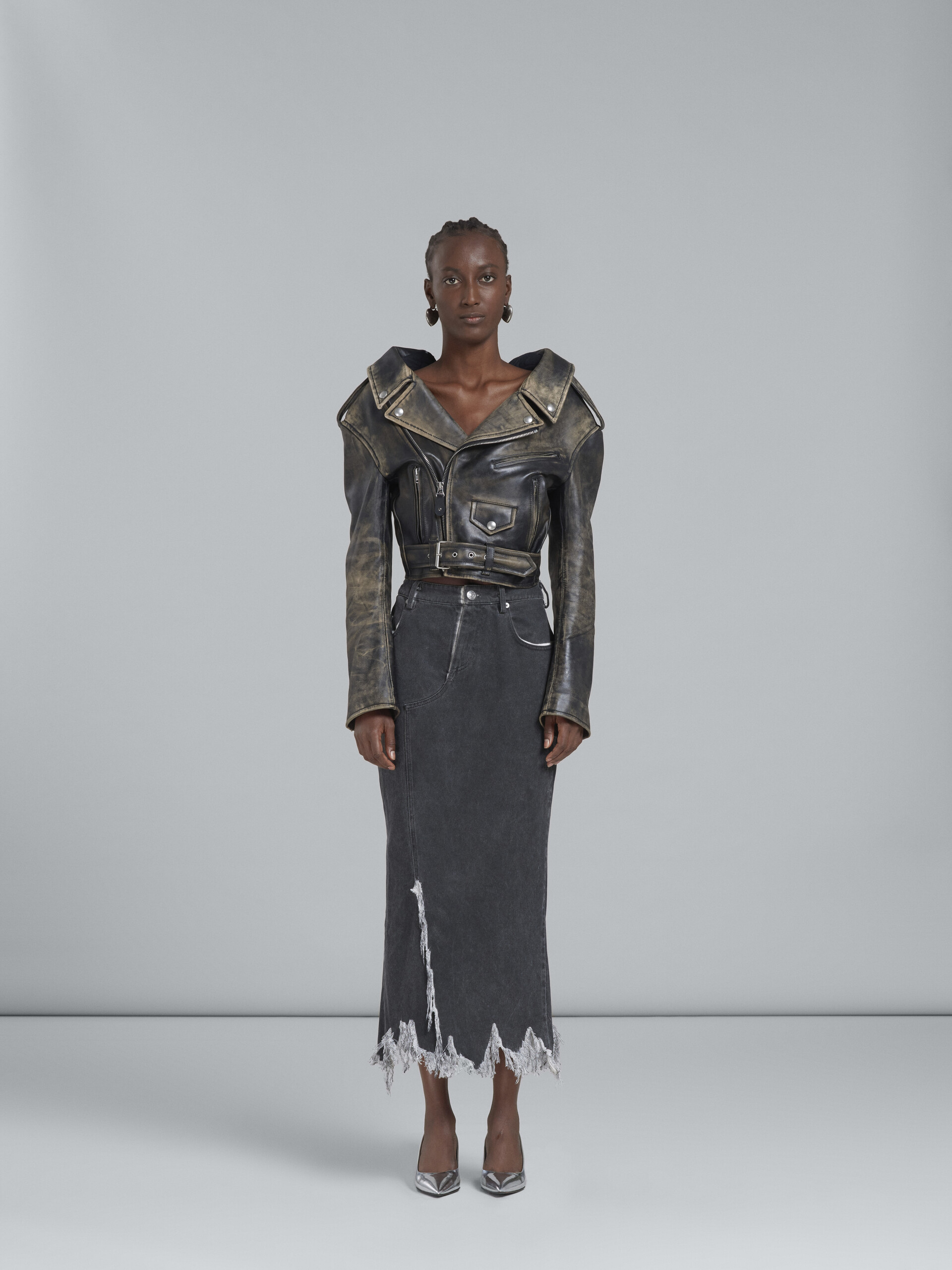 Grey denim skirt with frayed hem - Skirts - Image 2