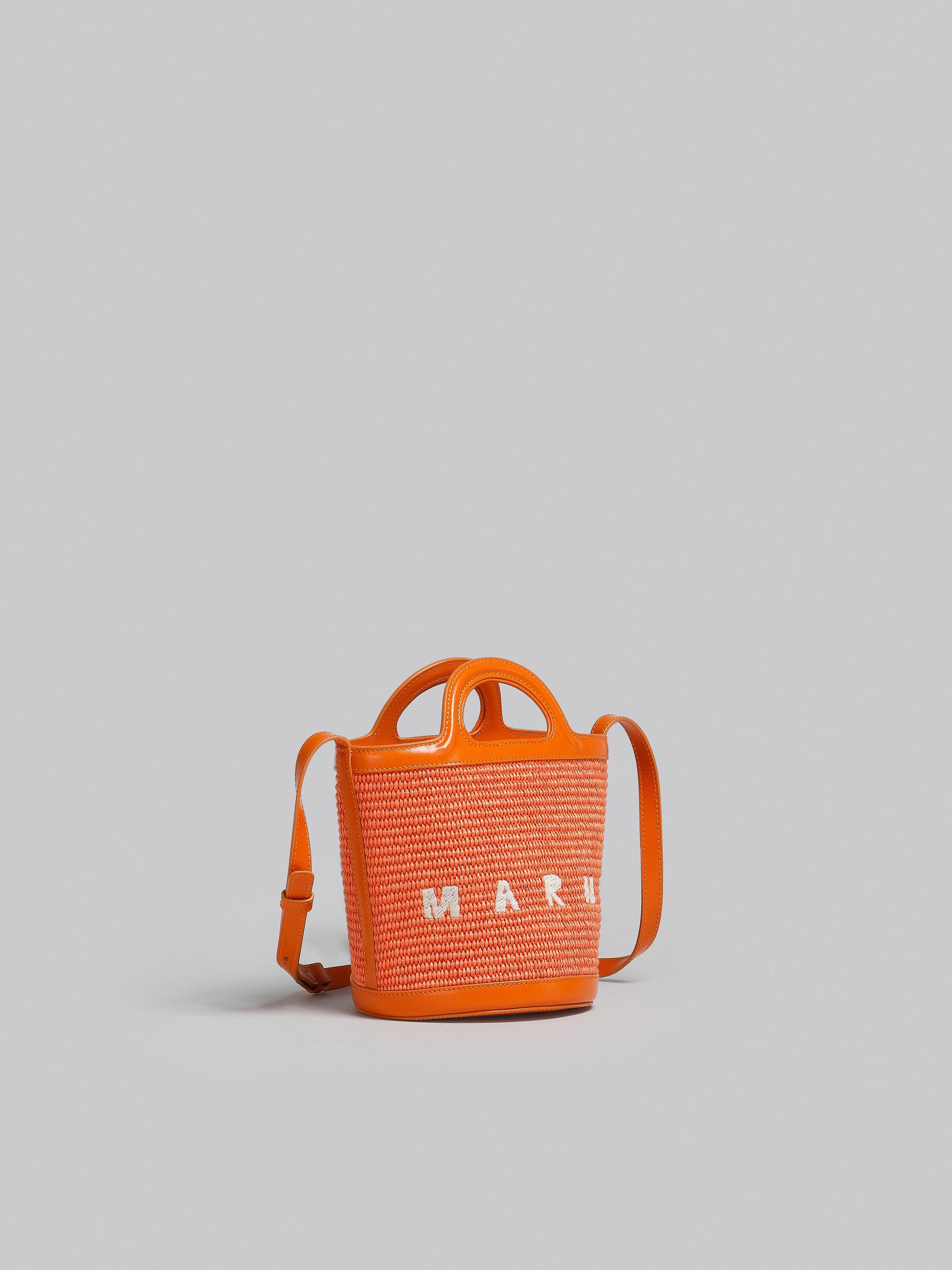Tropicalia Small Bucket Bag in orange leather and raffia - Shoulder Bag - Image 6