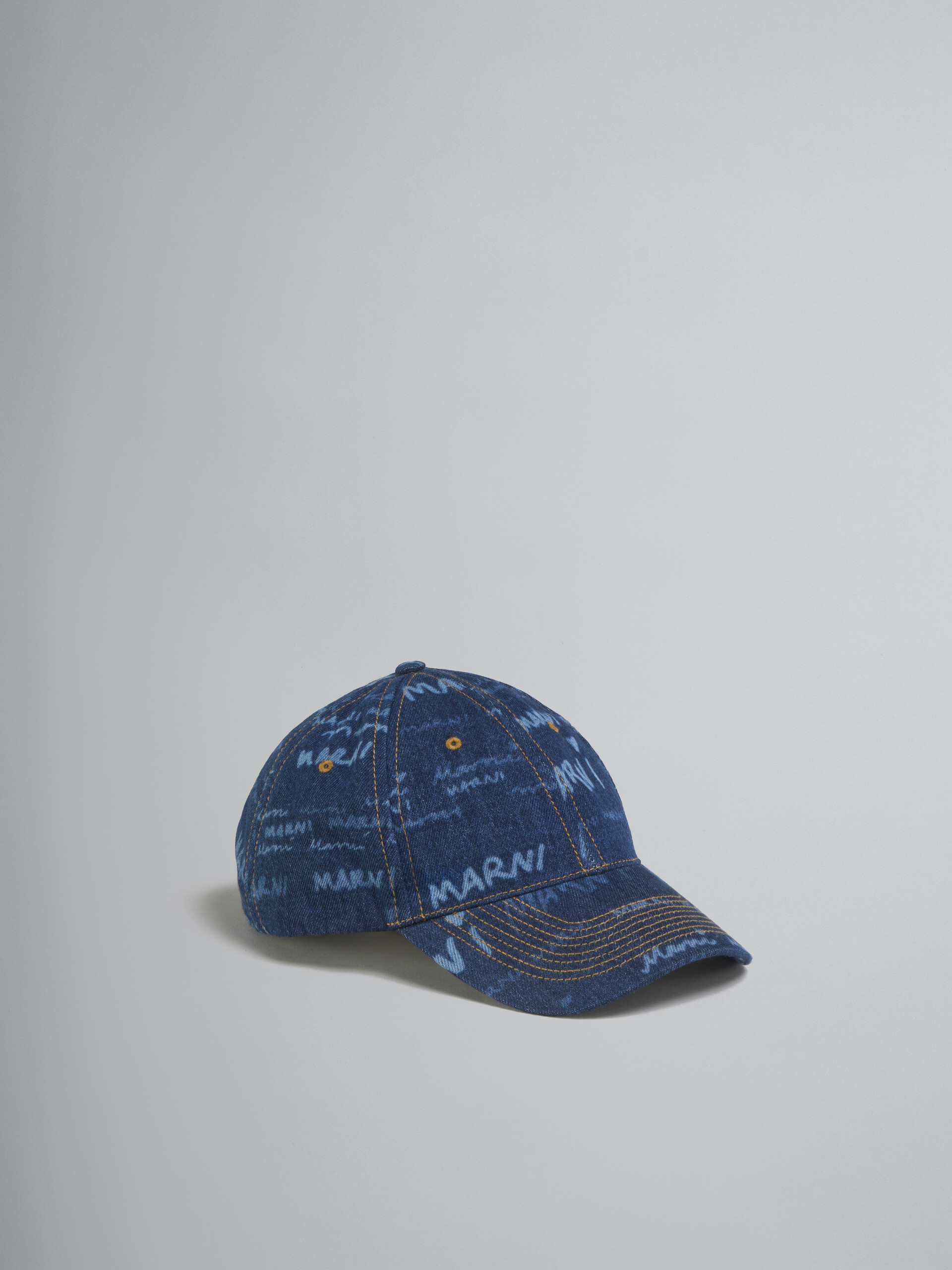 Blue denim baseball cap with Mega Marni motif - Hats - Image 1