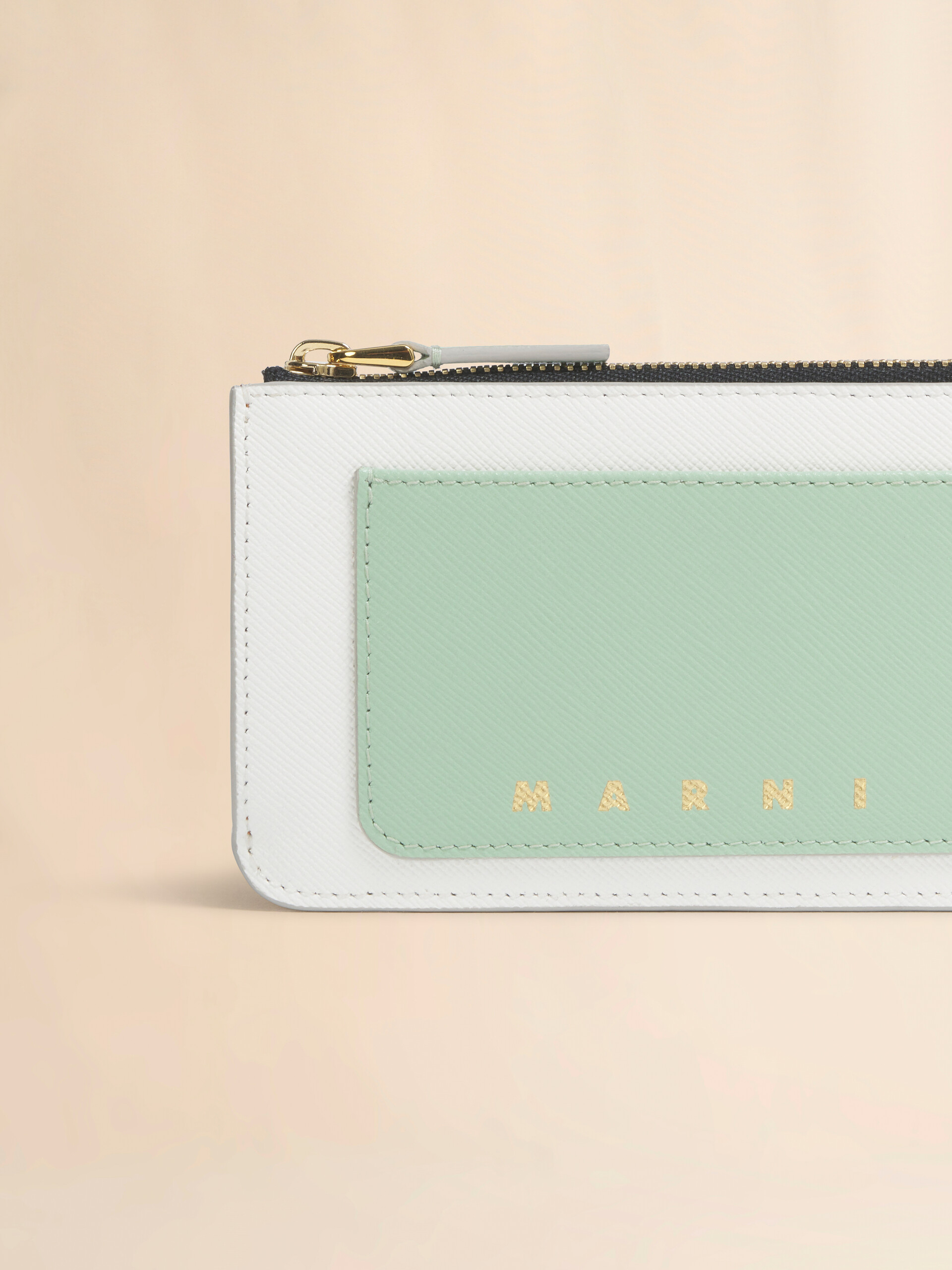 ブラウン ホワイト マスタード レザー製ファスナー付きカードホルダー - 財布 - Image 4