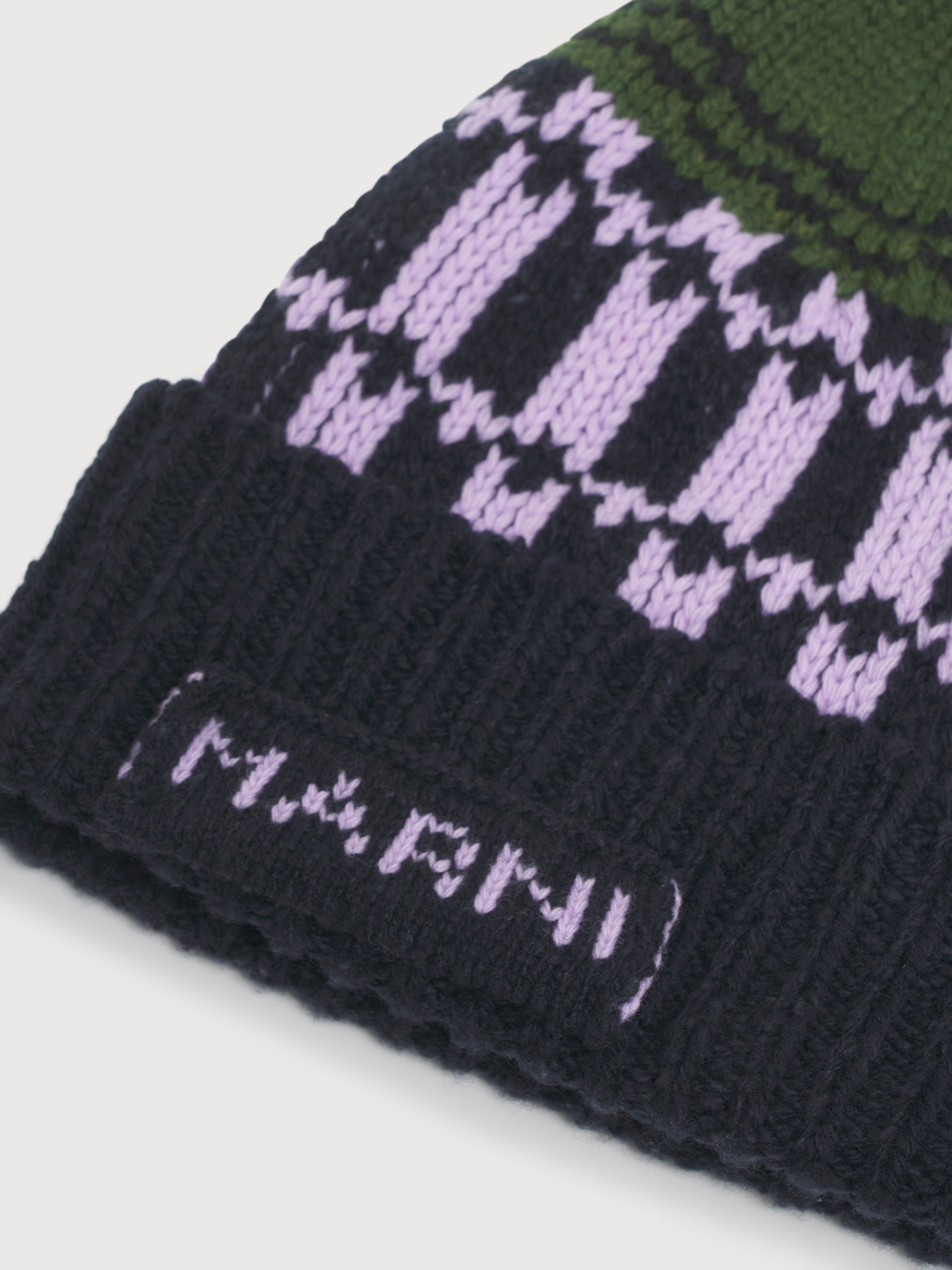 Red wool beanie with geometric motif - Hats - Image 3