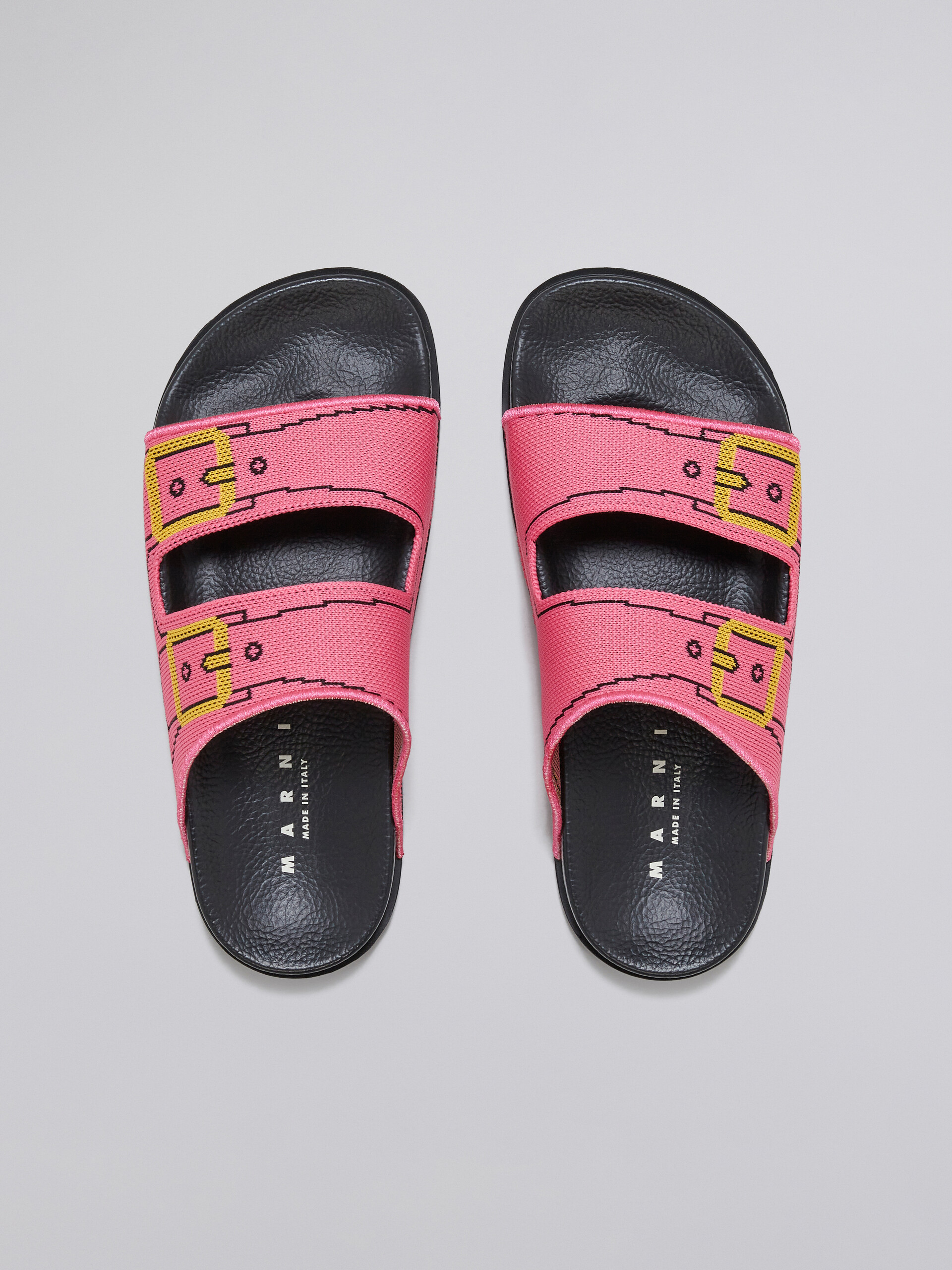 Pink trompe l'œil jacquard two-strap slide - Sandals - Image 4