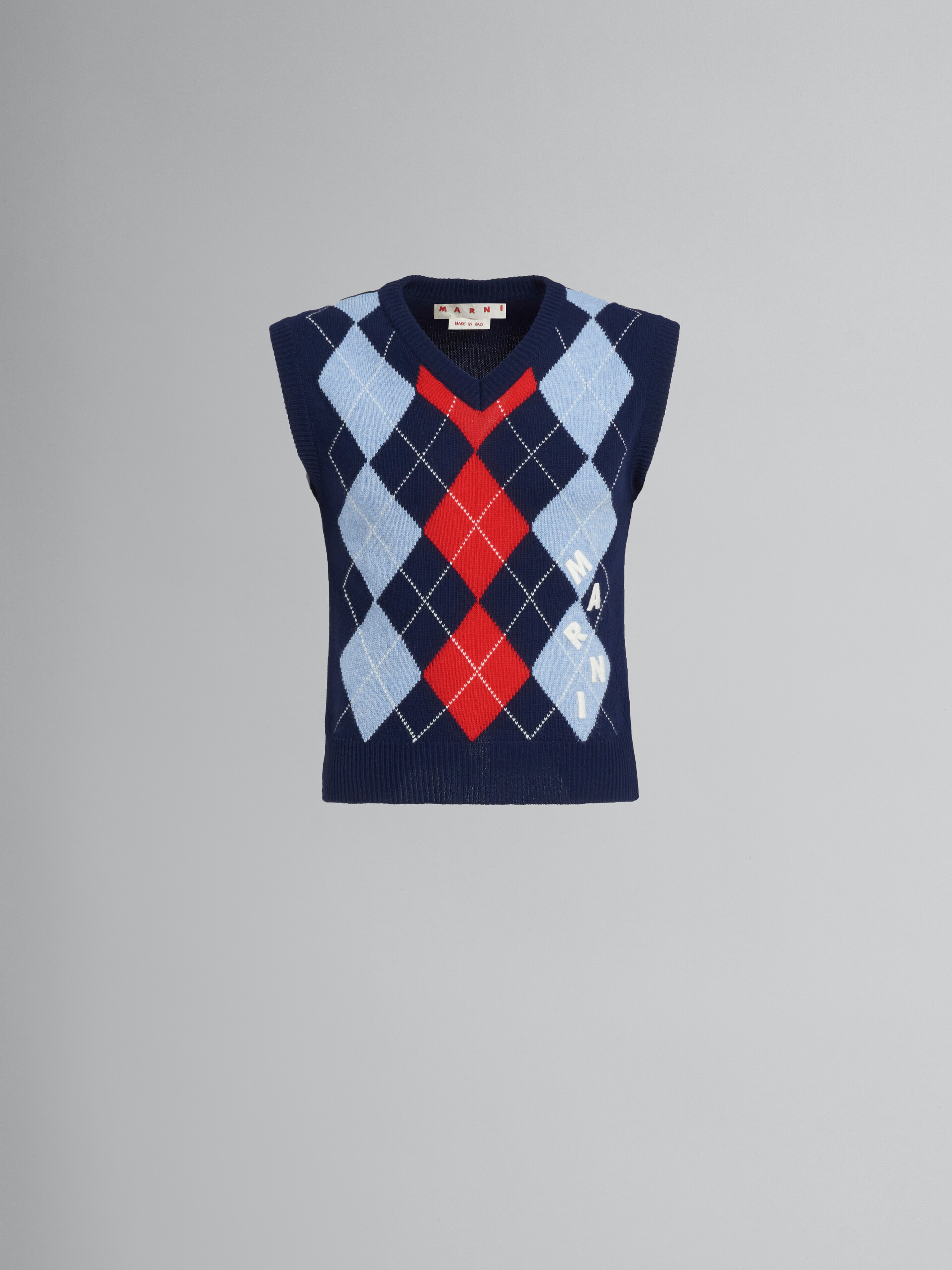 Blue wool vest with Argyle pattern | Marni