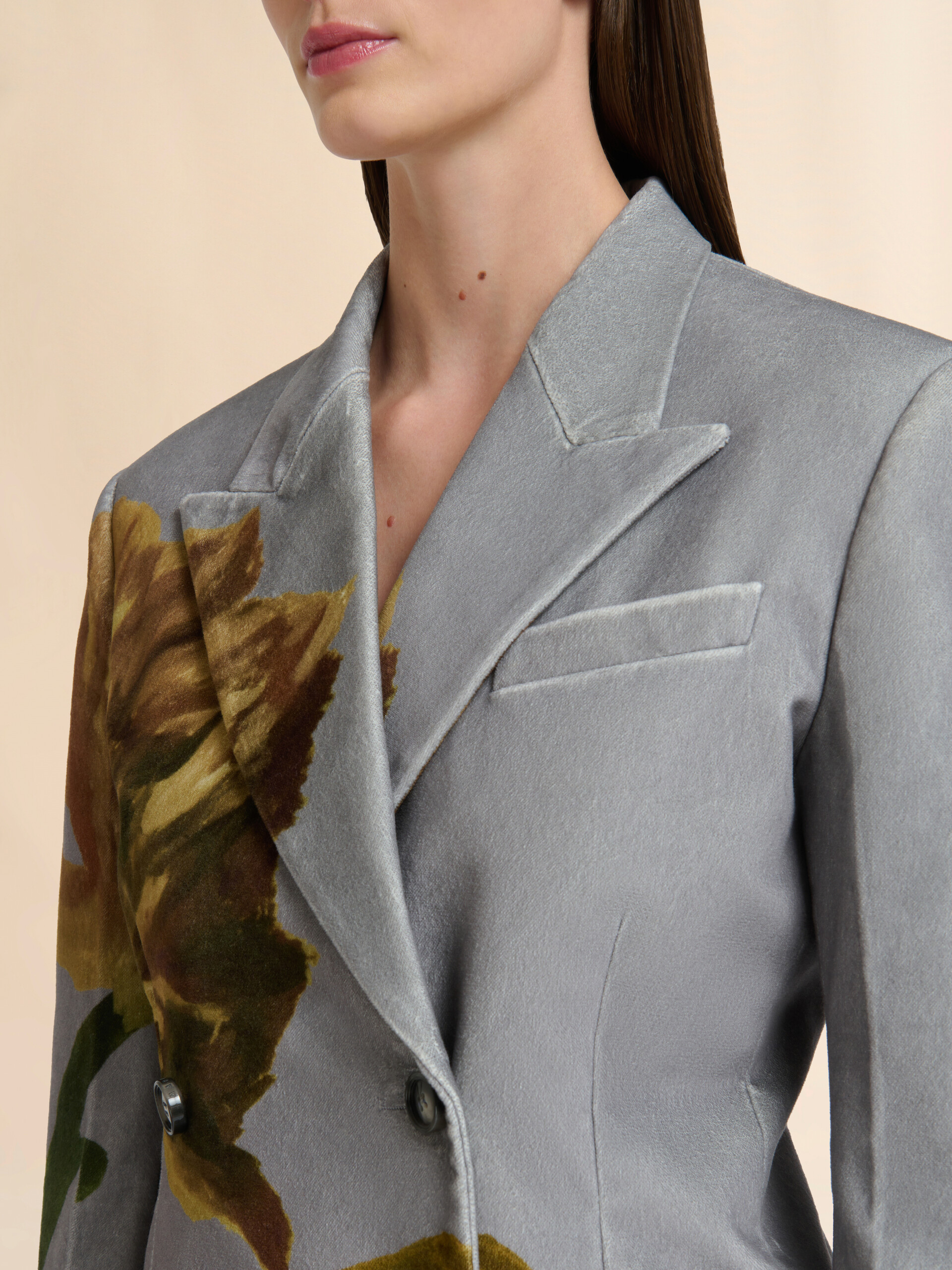 Grey velvet blazer with tulip print - Jackets - Image 4