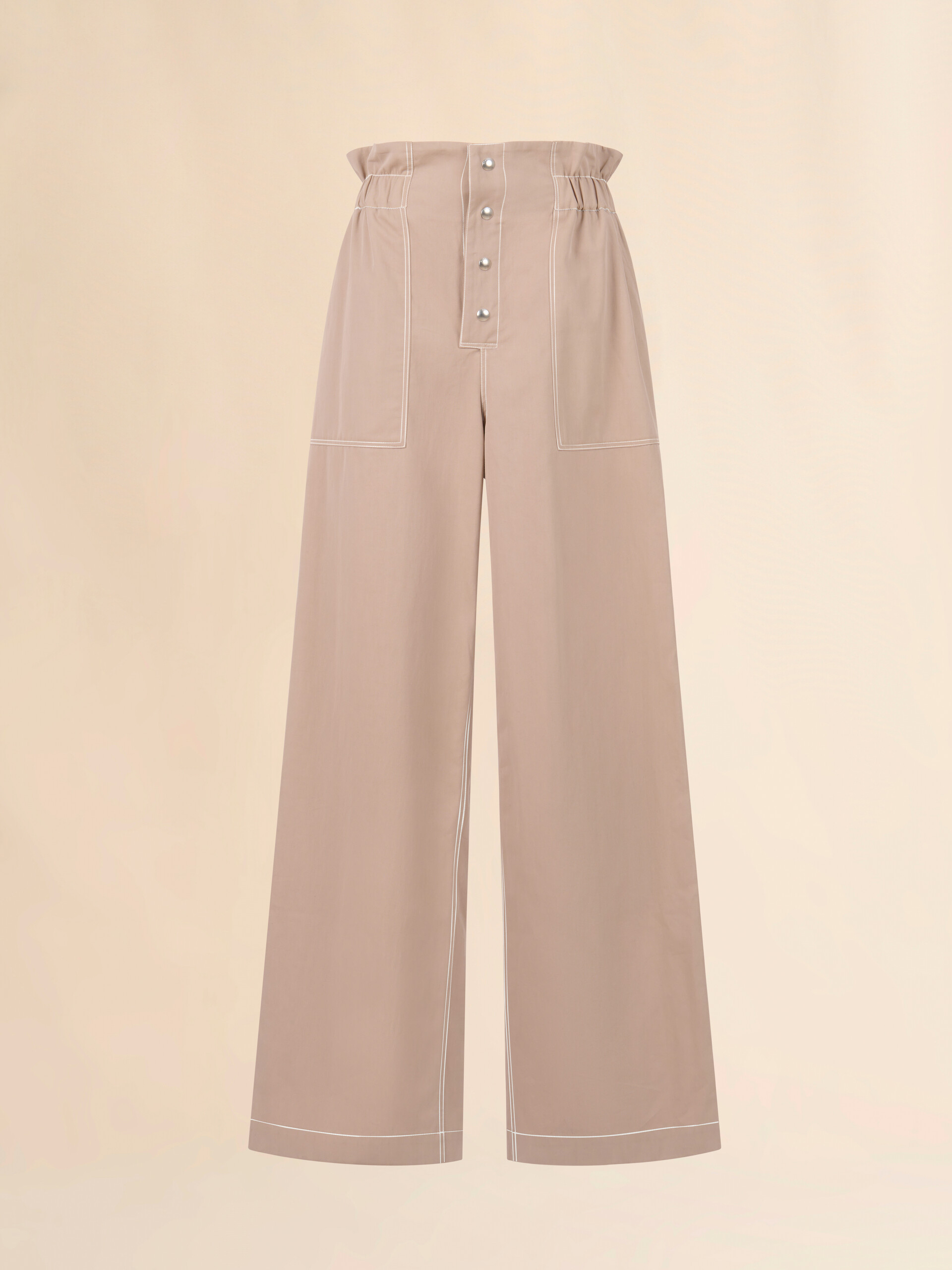 Beige gabardine trousers with paperbag waist - Pants - Image 1